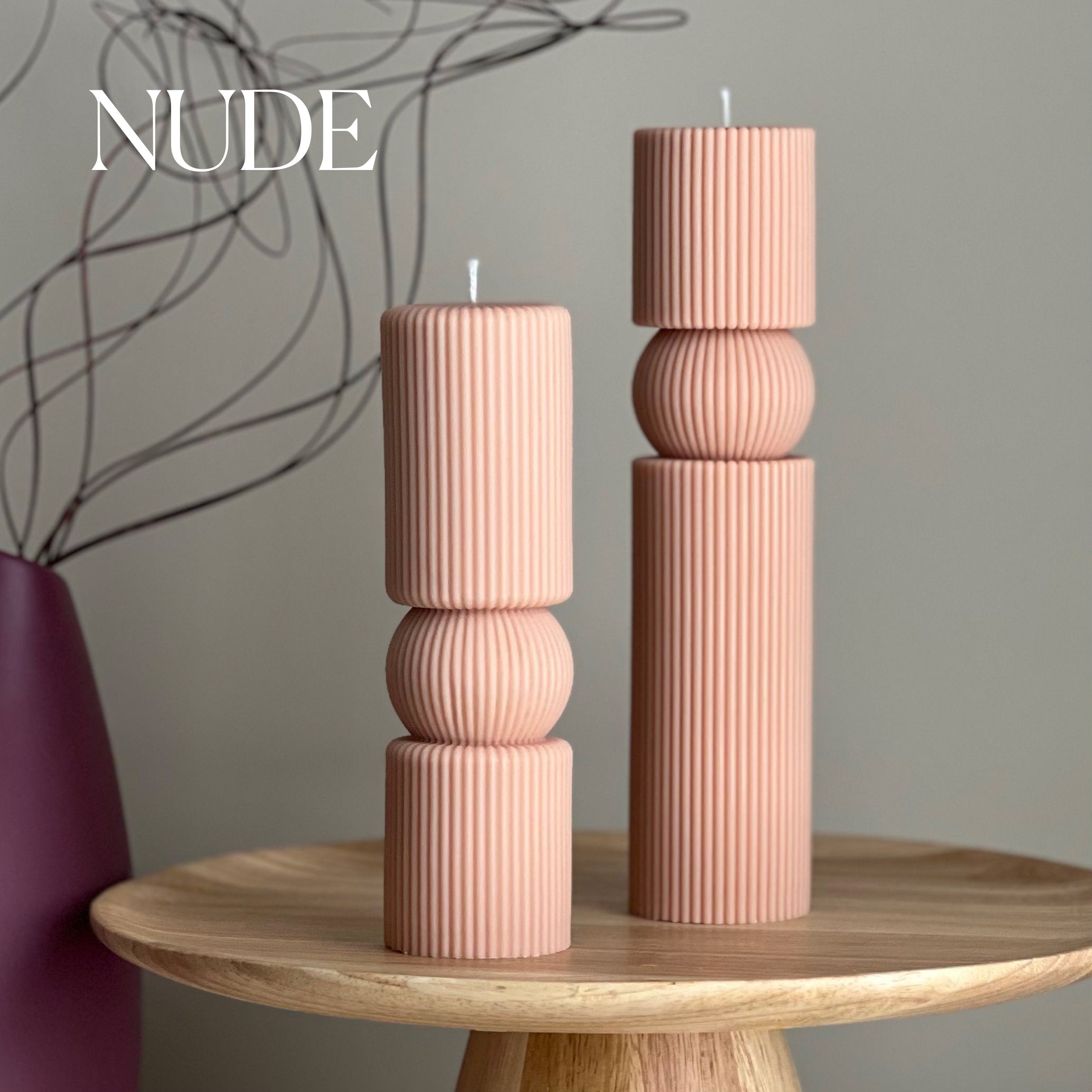 Roman Ribbed Soy Wax Candle Set | Tall Pillar, Home Decor-2