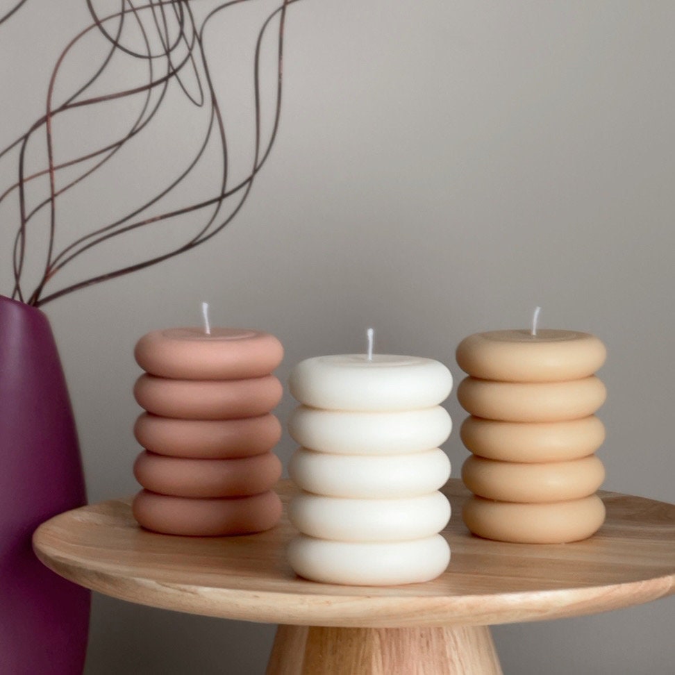 Round Soy Wax Pillar Candle: Wavy Unscented Decorative Candle-0