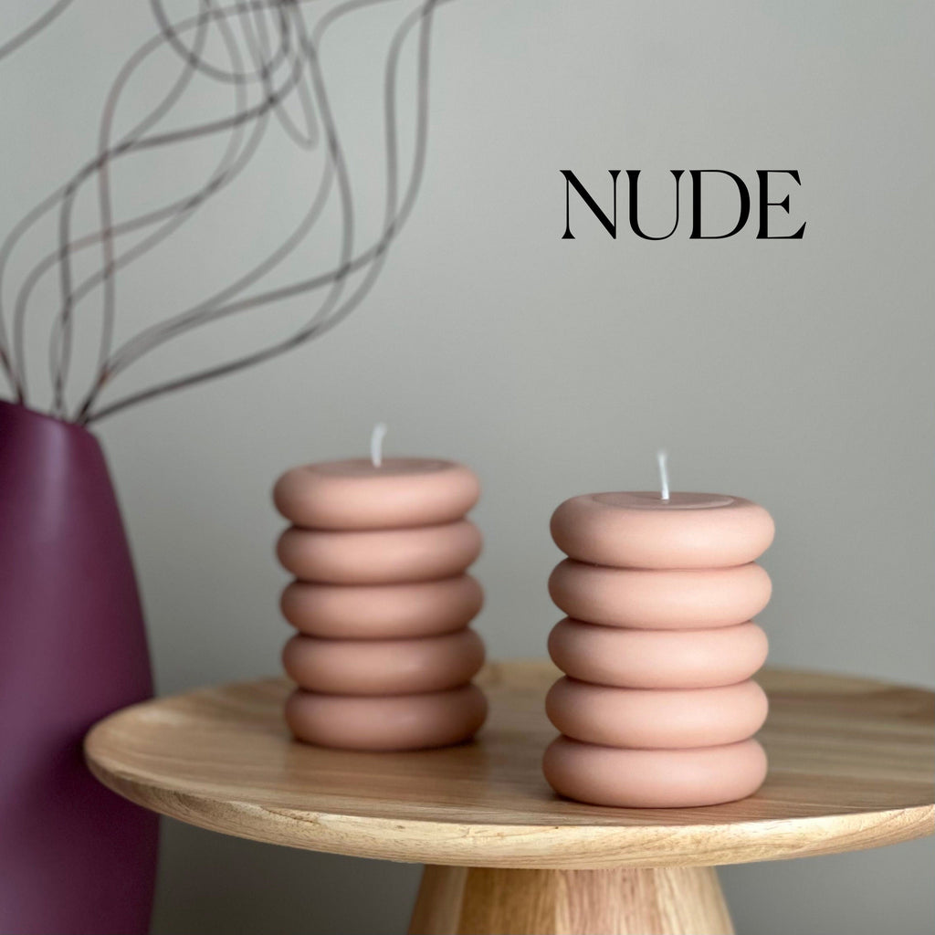 Round Soy Wax Pillar Candle: Wavy Unscented Decorative Candle-1