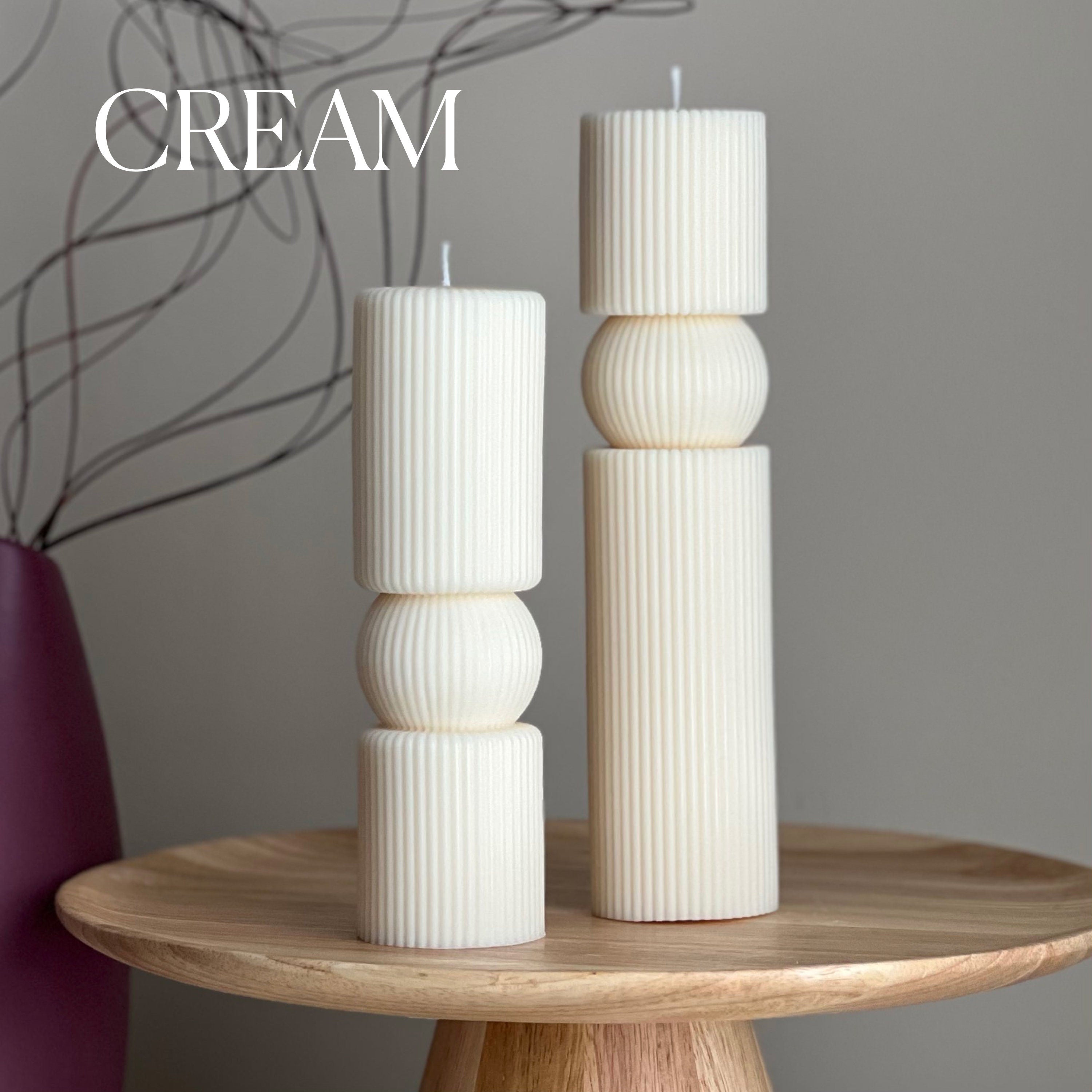 Roman Ribbed Soy Wax Candle Set | Tall Pillar, Home Decor-3