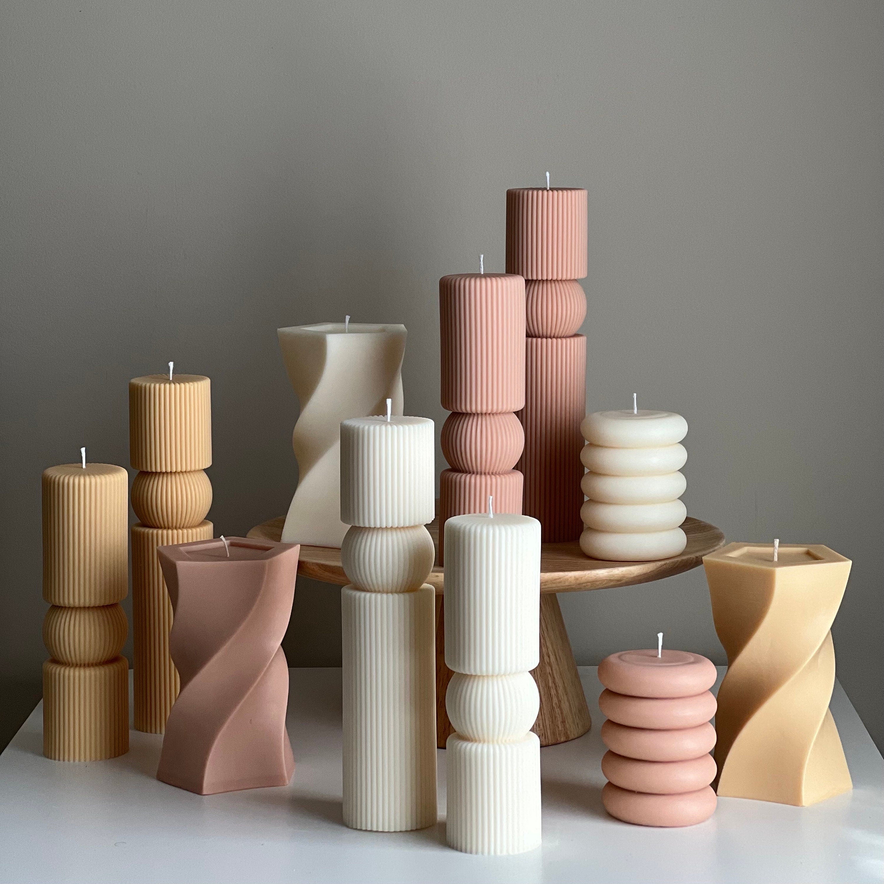 Round Soy Wax Pillar Candle: Wavy Unscented Decorative Candle-4