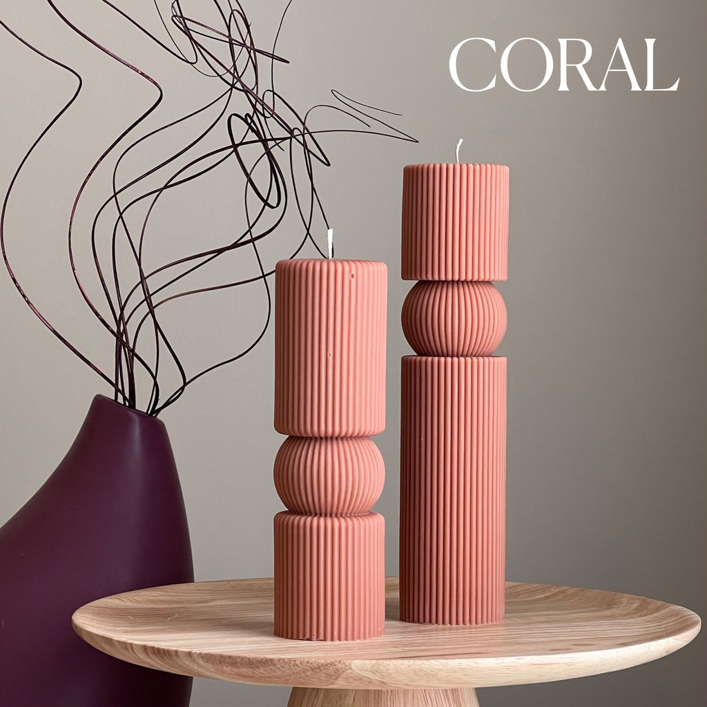 Roman Ribbed Soy Wax Candle Set | Tall Pillar, Home Decor-1