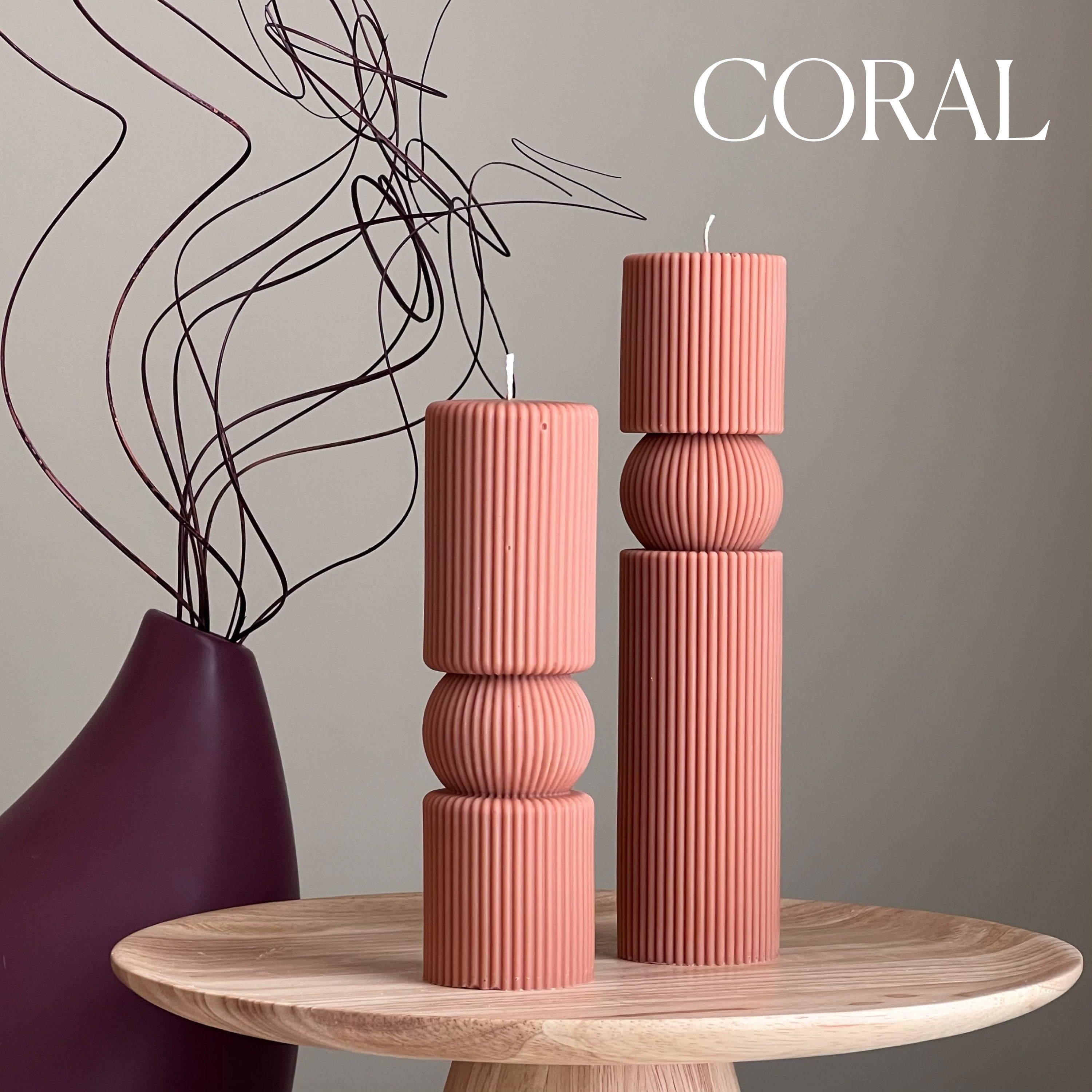 Roman Ribbed Soy Wax Candle Set | Tall Pillar, Home Decor-1