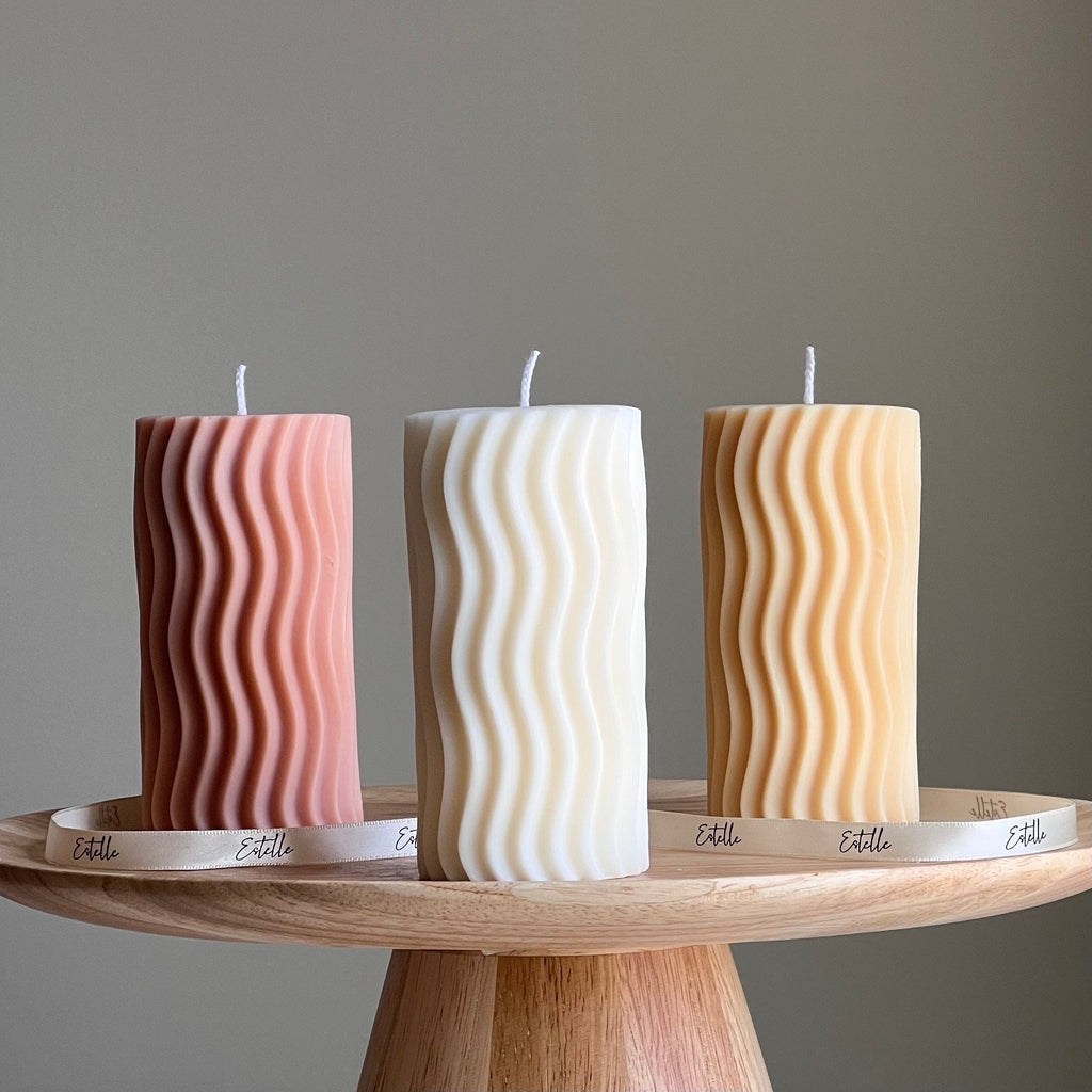 Handmade Ribbed Wave Pillar Candle: Trendy Home Decor-0