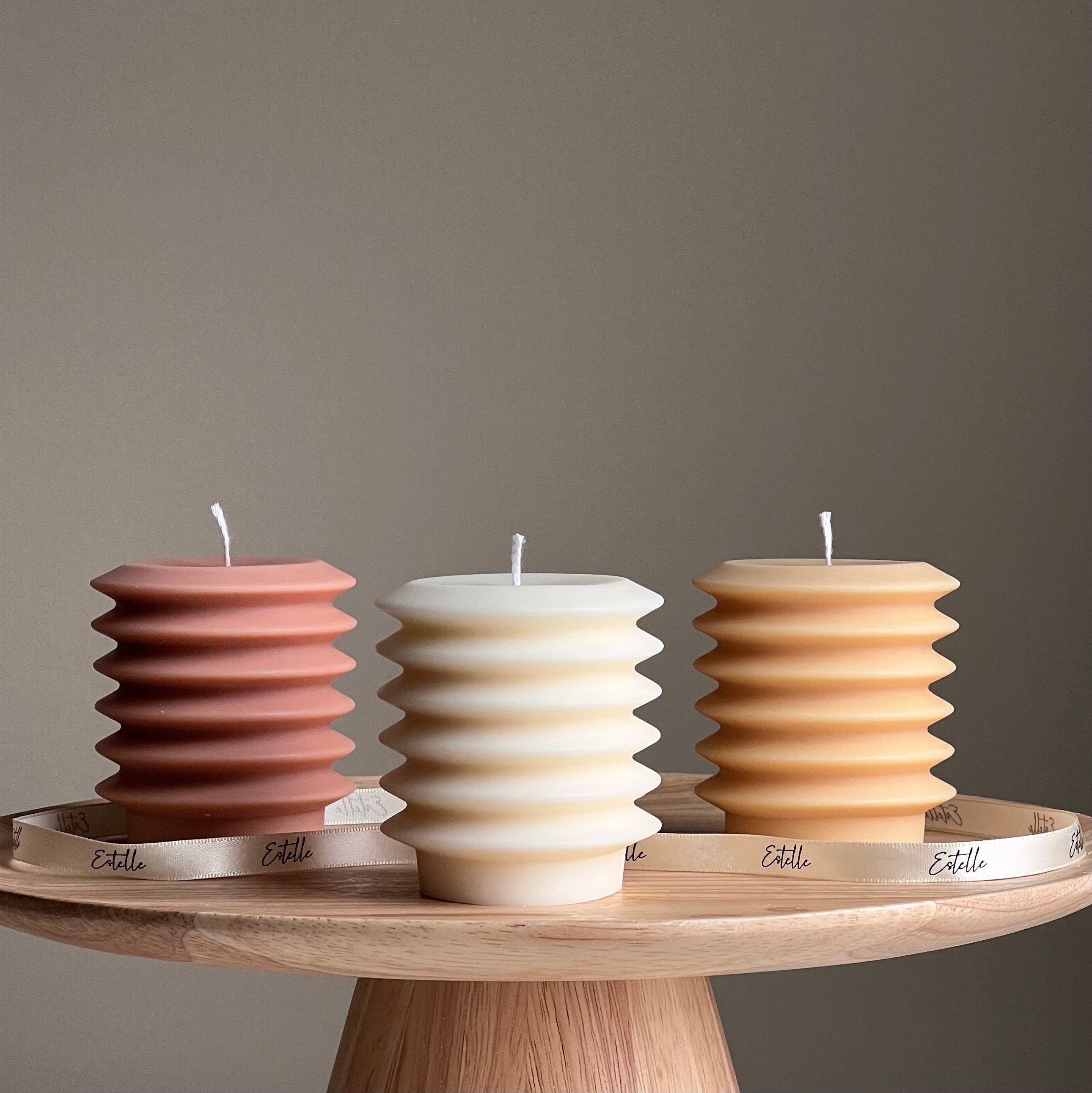 Handmade Ribbed Column Candle | Decorative Soy Wax Pillar-0