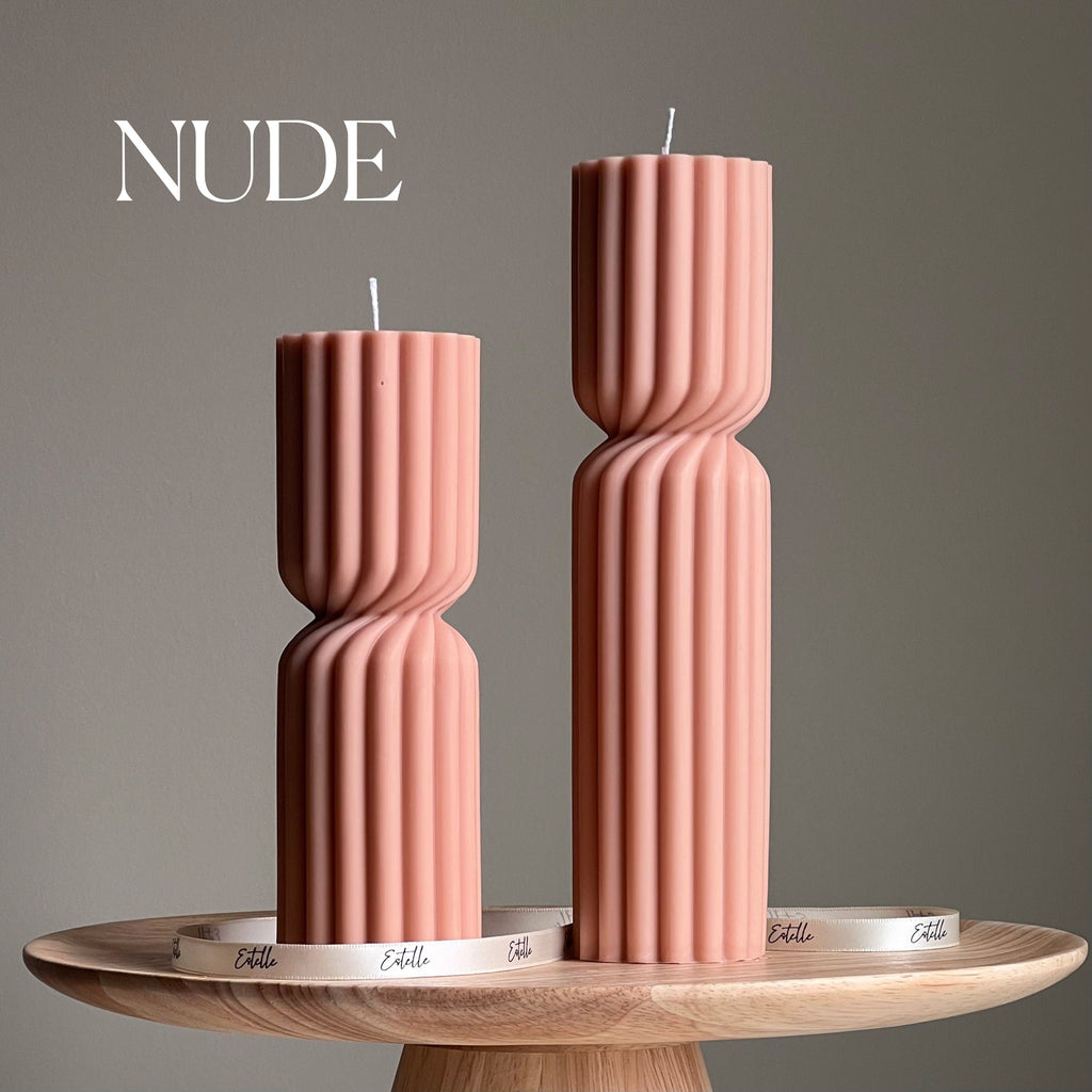 Big Ribbed Hourglass Pillar Candle | Sculptural Soy Candle-1