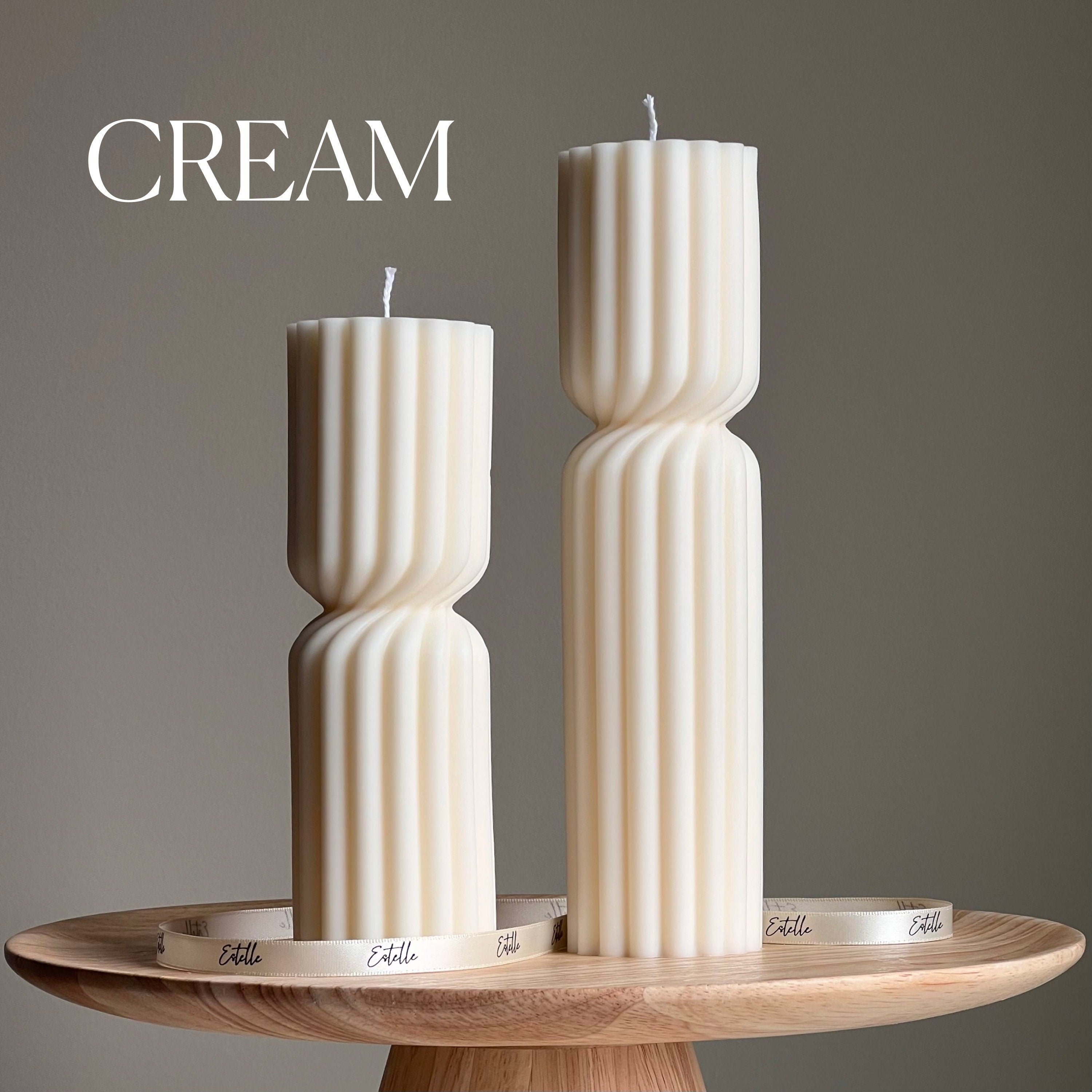 Big Ribbed Hourglass Pillar Candle | Sculptural Soy Candle-2