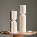 Big Ribbed Hourglass Pillar Candle | Sculptural Soy Candle-0