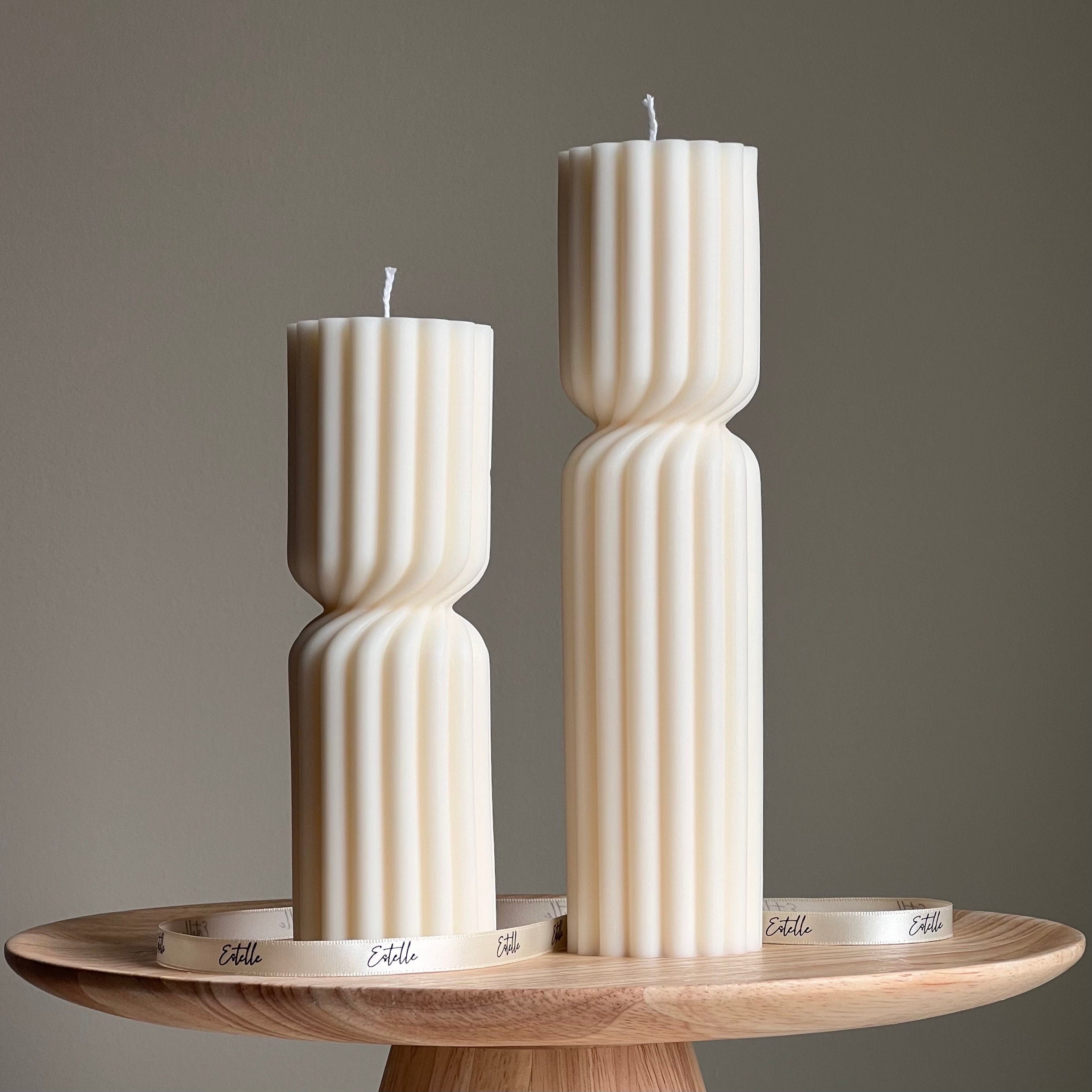 Big Ribbed Hourglass Pillar Candle | Sculptural Soy Candle-0