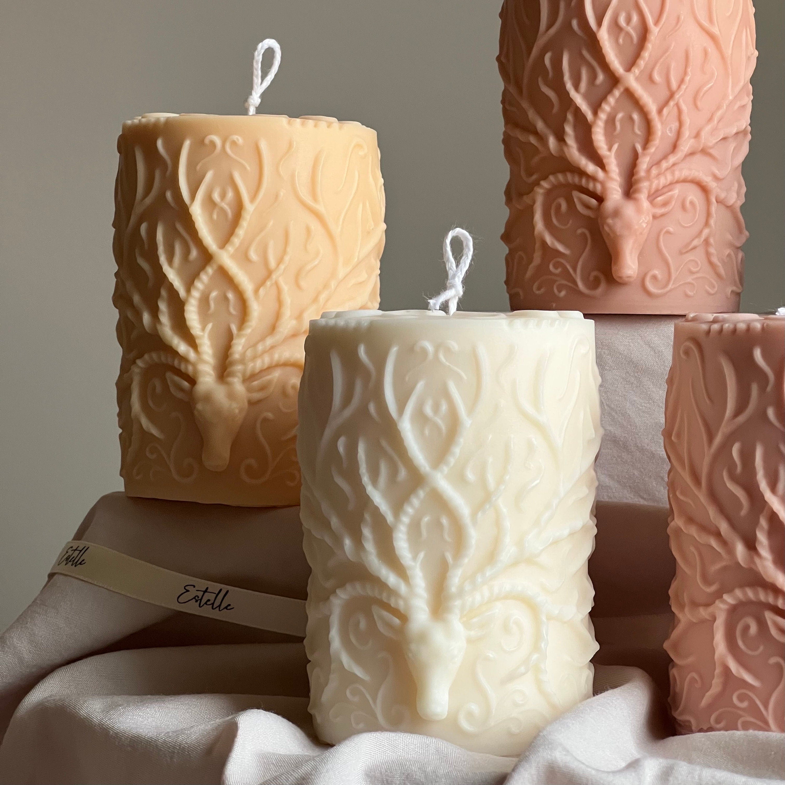 Handmade Deer Pillar Candle: Soy Wax Sculptural Home Decor-2