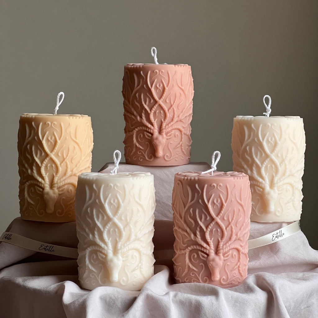 Handmade Deer Pillar Candle: Soy Wax Sculptural Home Decor-0