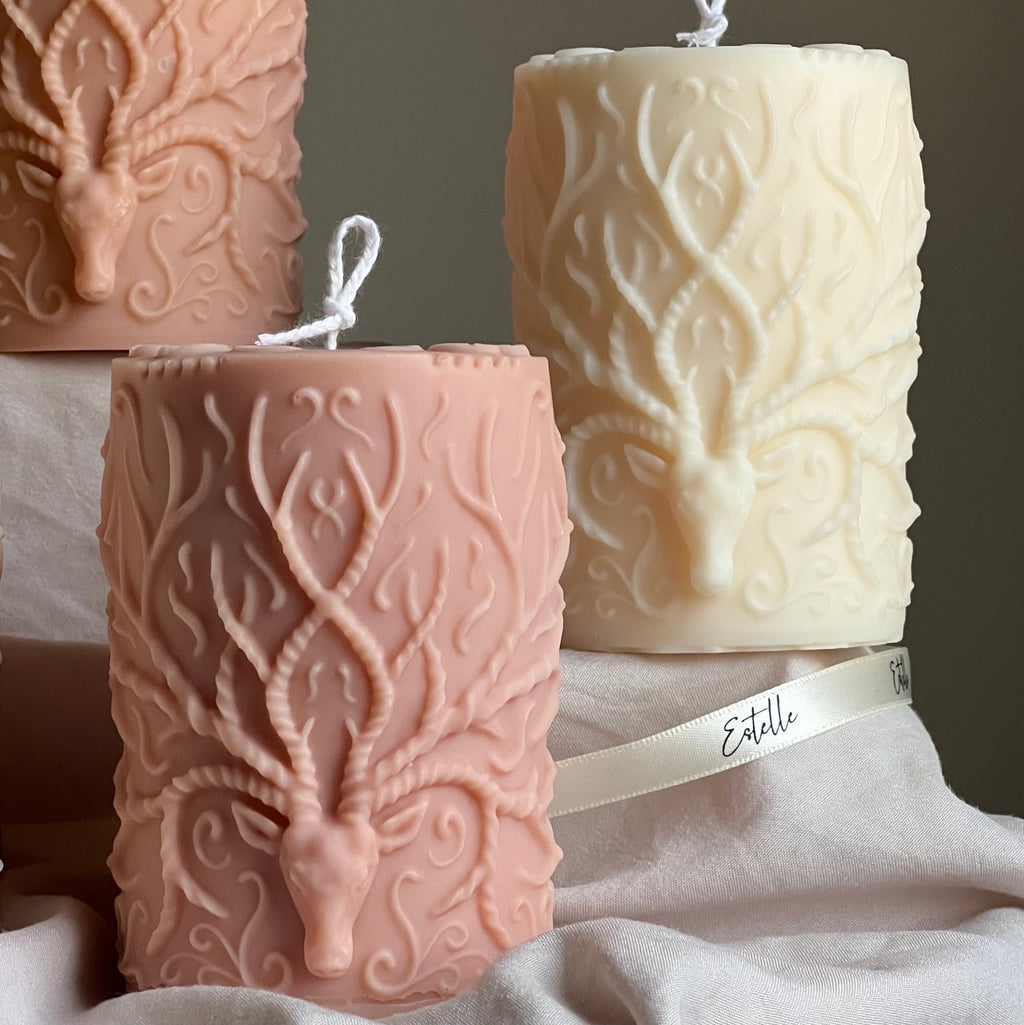Handmade Deer Pillar Candle: Soy Wax Sculptural Home Decor-1
