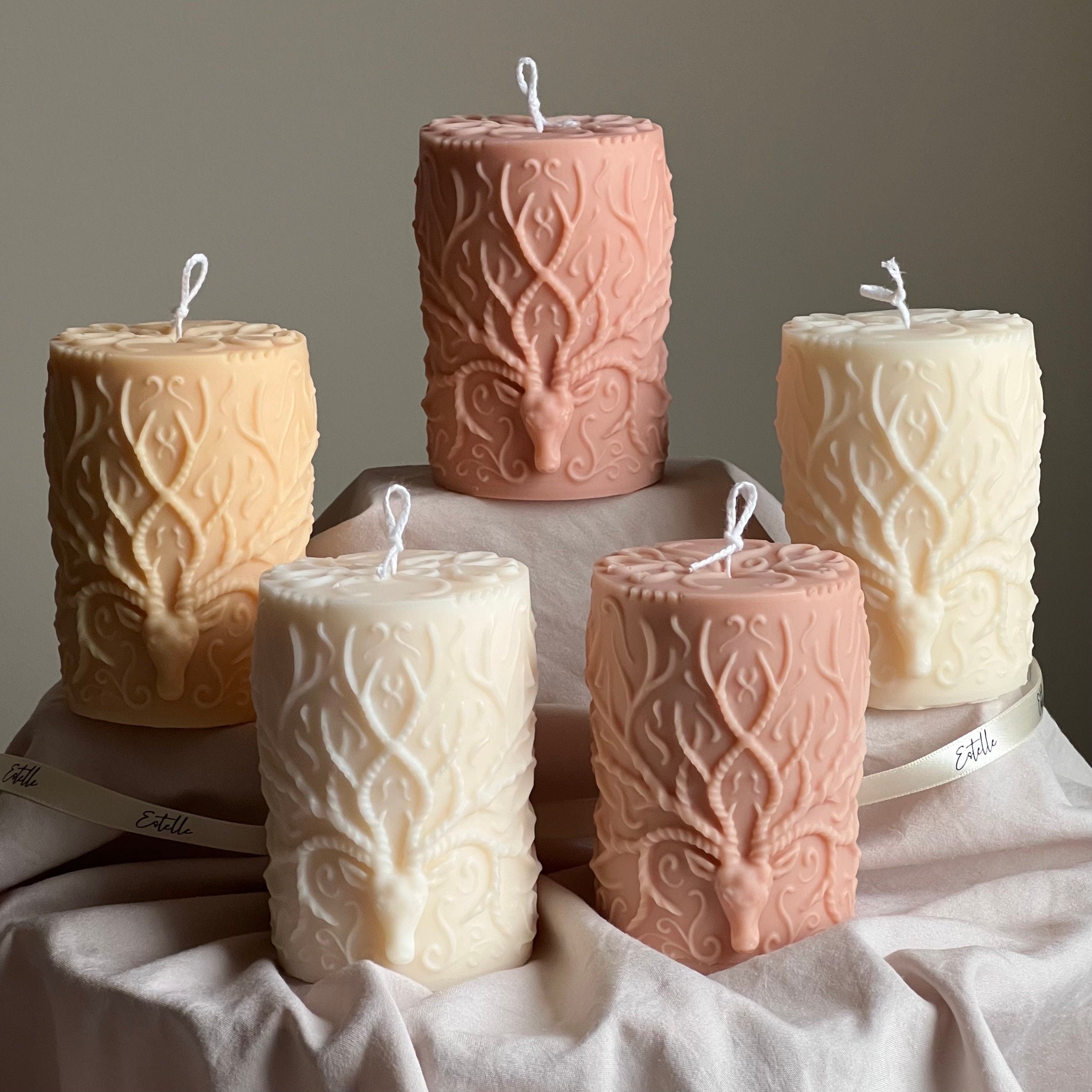 Handmade Deer Pillar Candle: Soy Wax Sculptural Home Decor-3