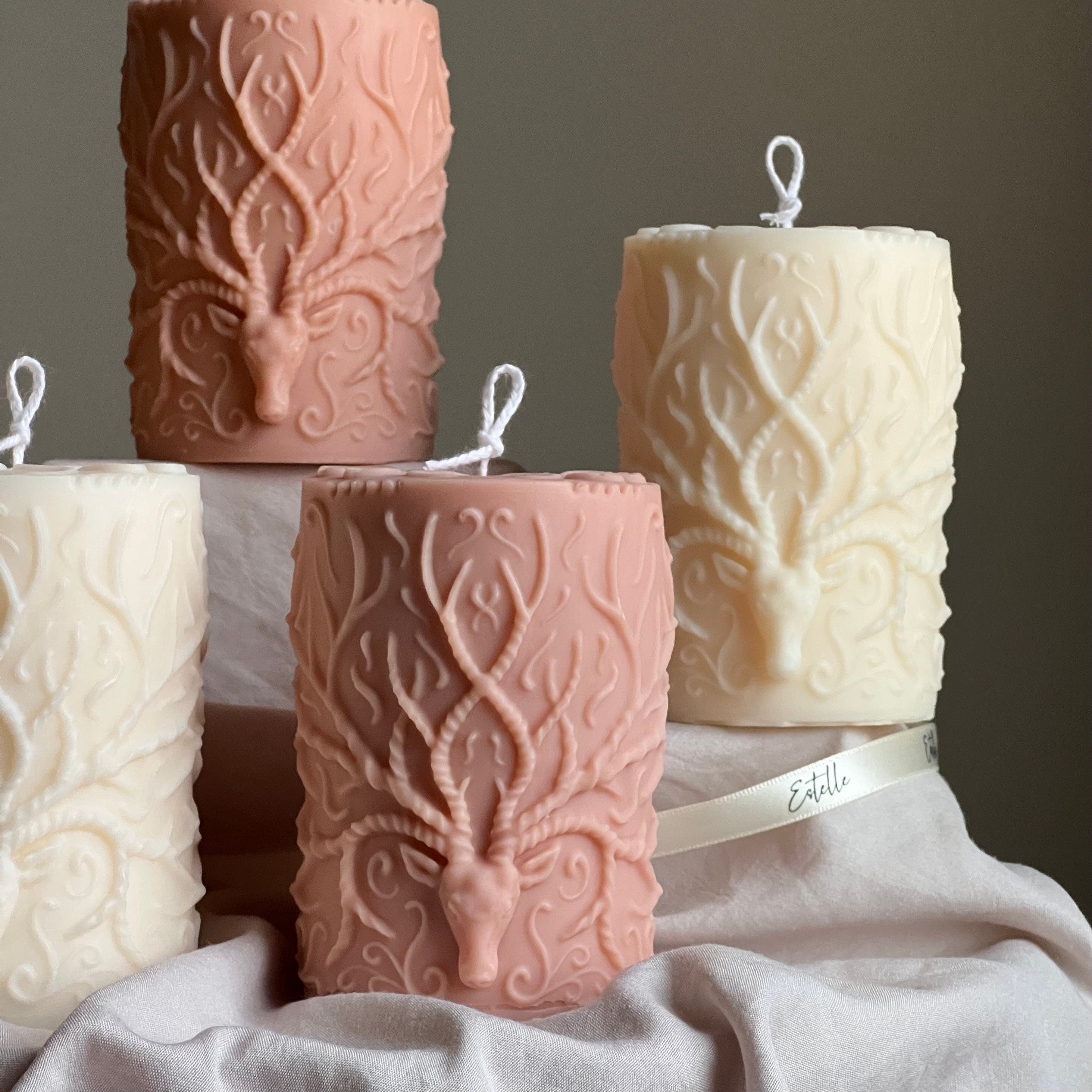 Handmade Deer Pillar Candle: Soy Wax Sculptural Home Decor-4