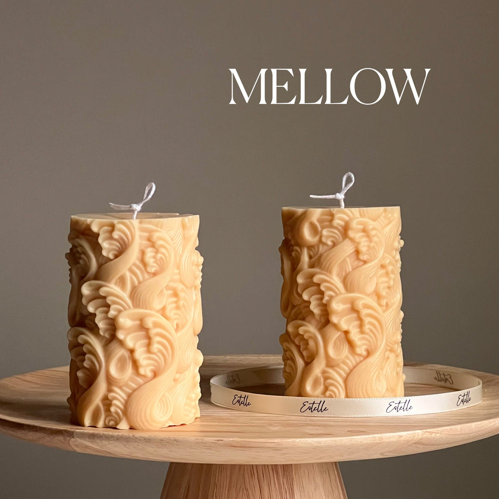 Wave Pillar Soy Candle: Handmade Decorative Unscented Candle-3