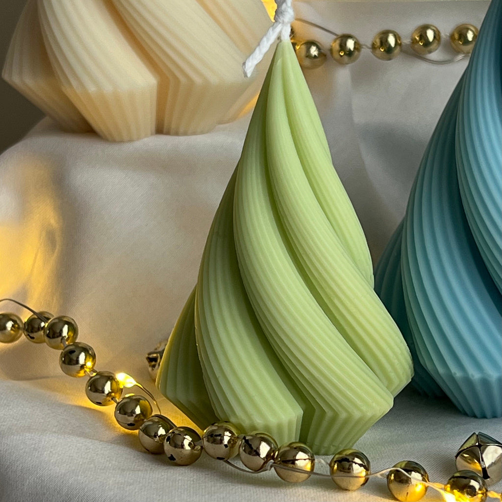 Swirl Stripped Christmas Tree Candle: Handmade Soy Wax Decor-4