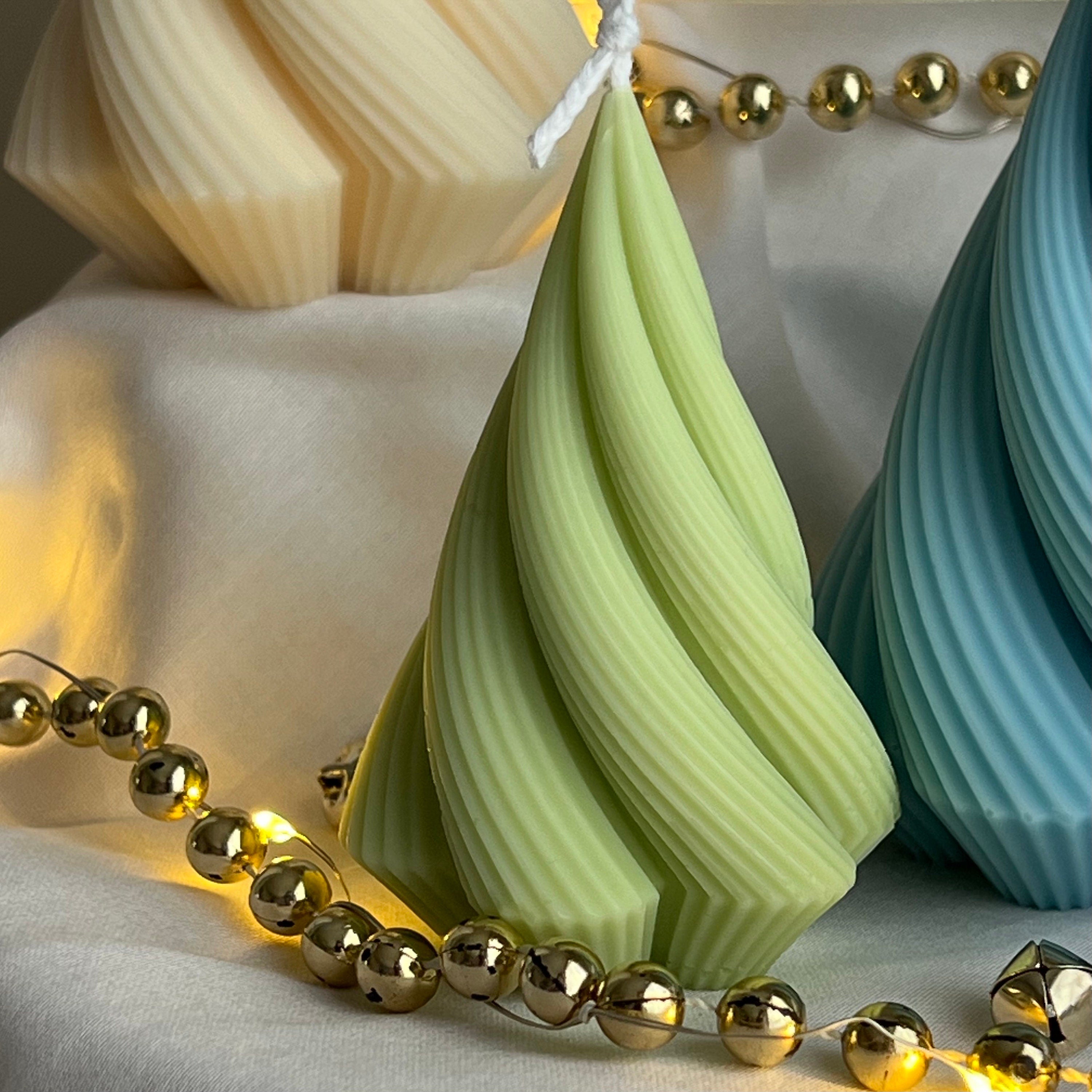 Swirl Stripped Christmas Tree Candle: Handmade Soy Wax Decor-4