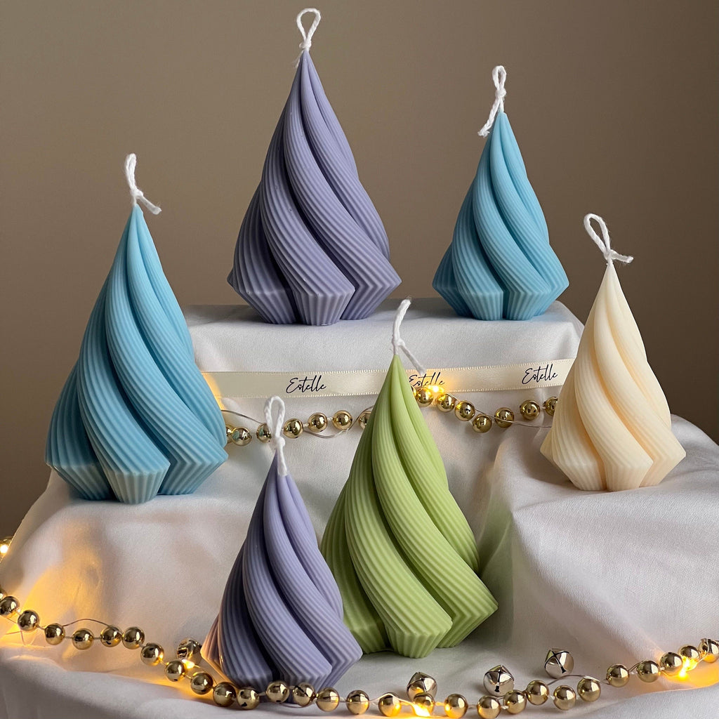 Swirl Stripped Christmas Tree Candle: Handmade Soy Wax Decor-0