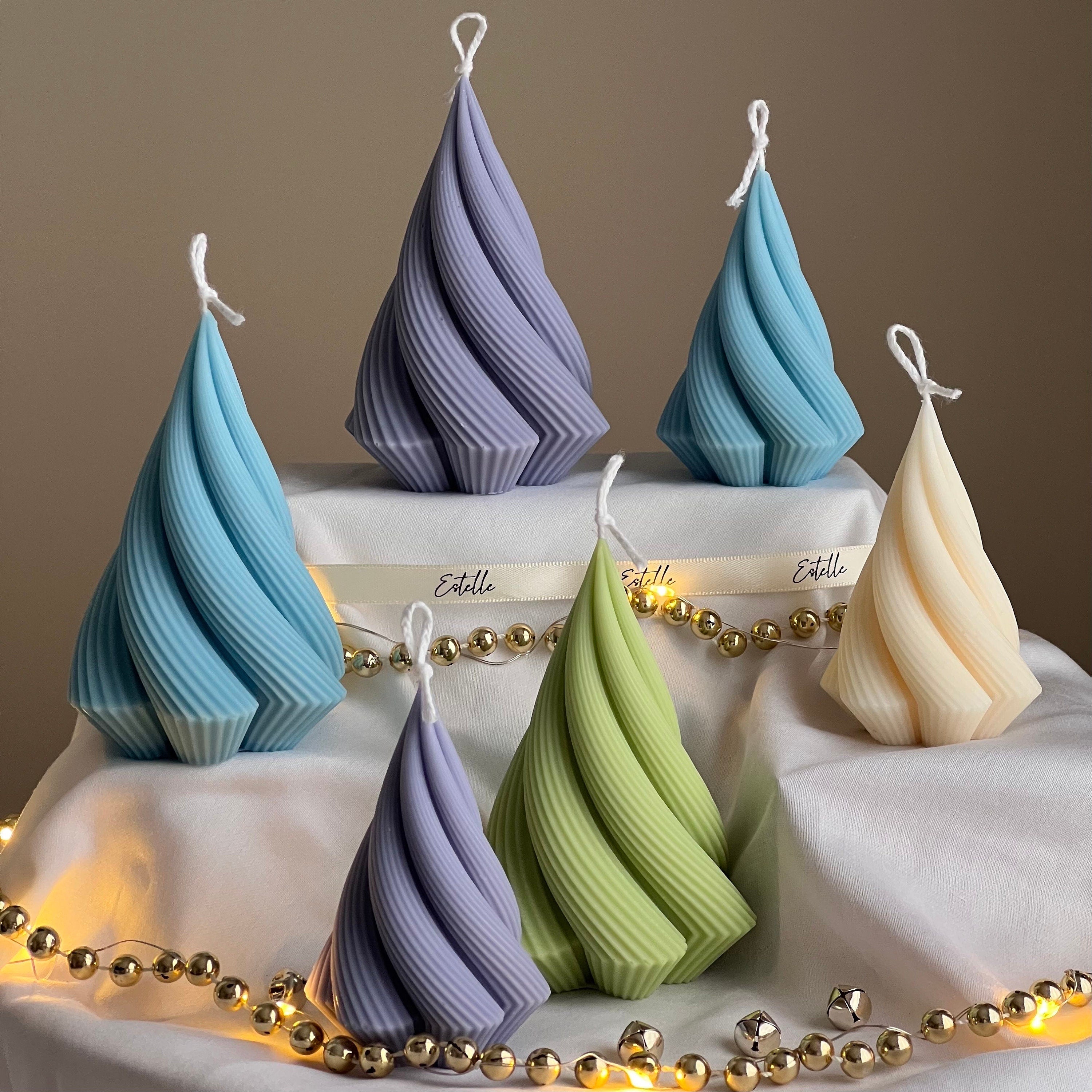 Swirl Stripped Christmas Tree Candle: Handmade Soy Wax Decor-0