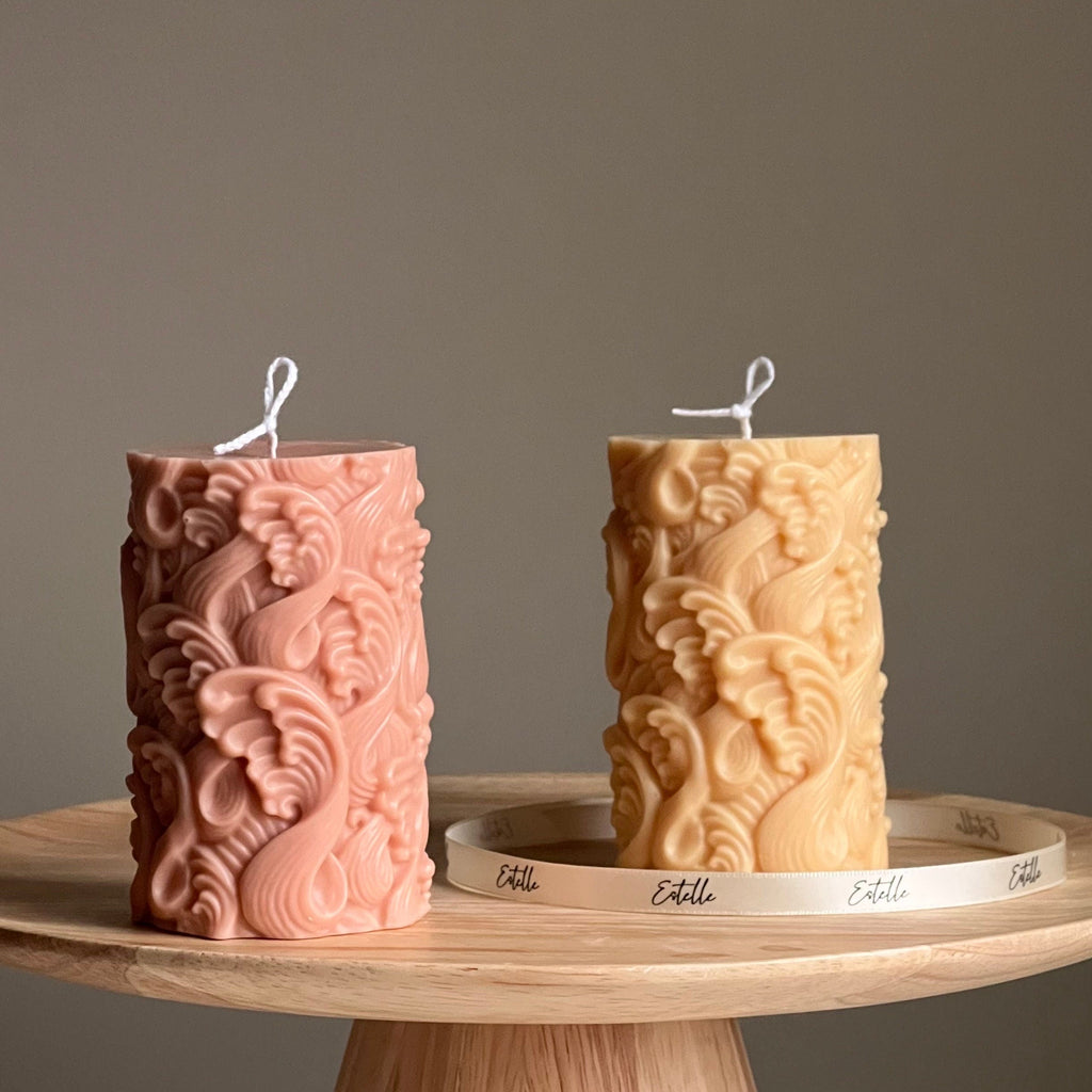 Wave Pillar Soy Candle: Handmade Decorative Unscented Candle-0