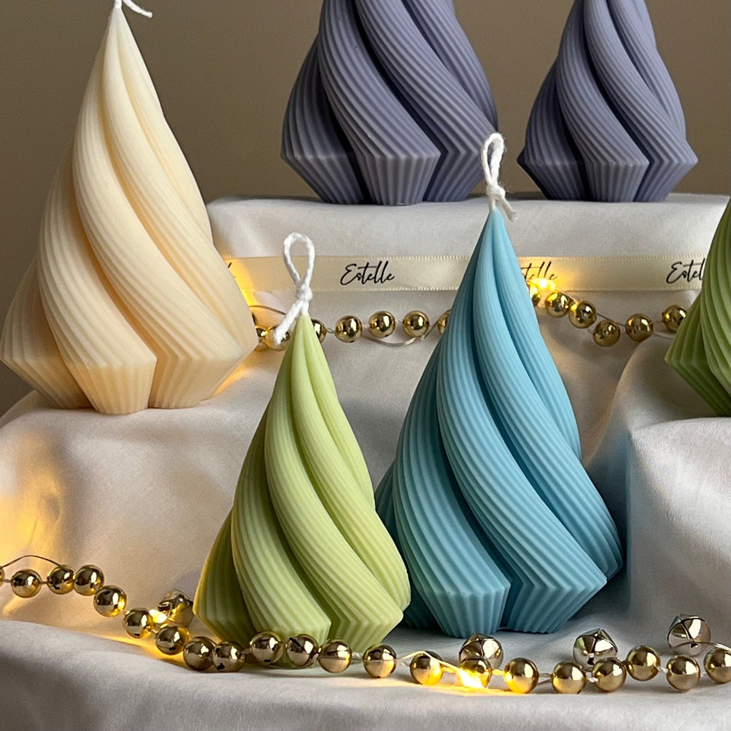 Swirl Stripped Christmas Tree Candle: Handmade Soy Wax Decor-2