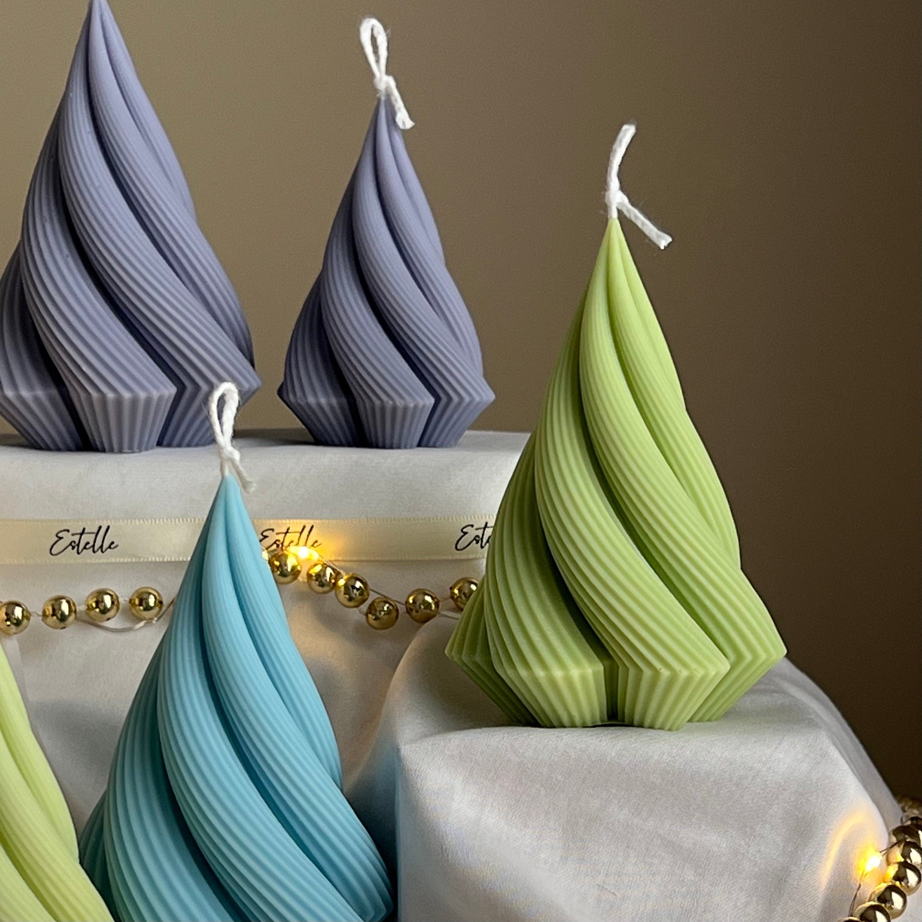 Swirl Stripped Christmas Tree Candle: Handmade Soy Wax Decor-3