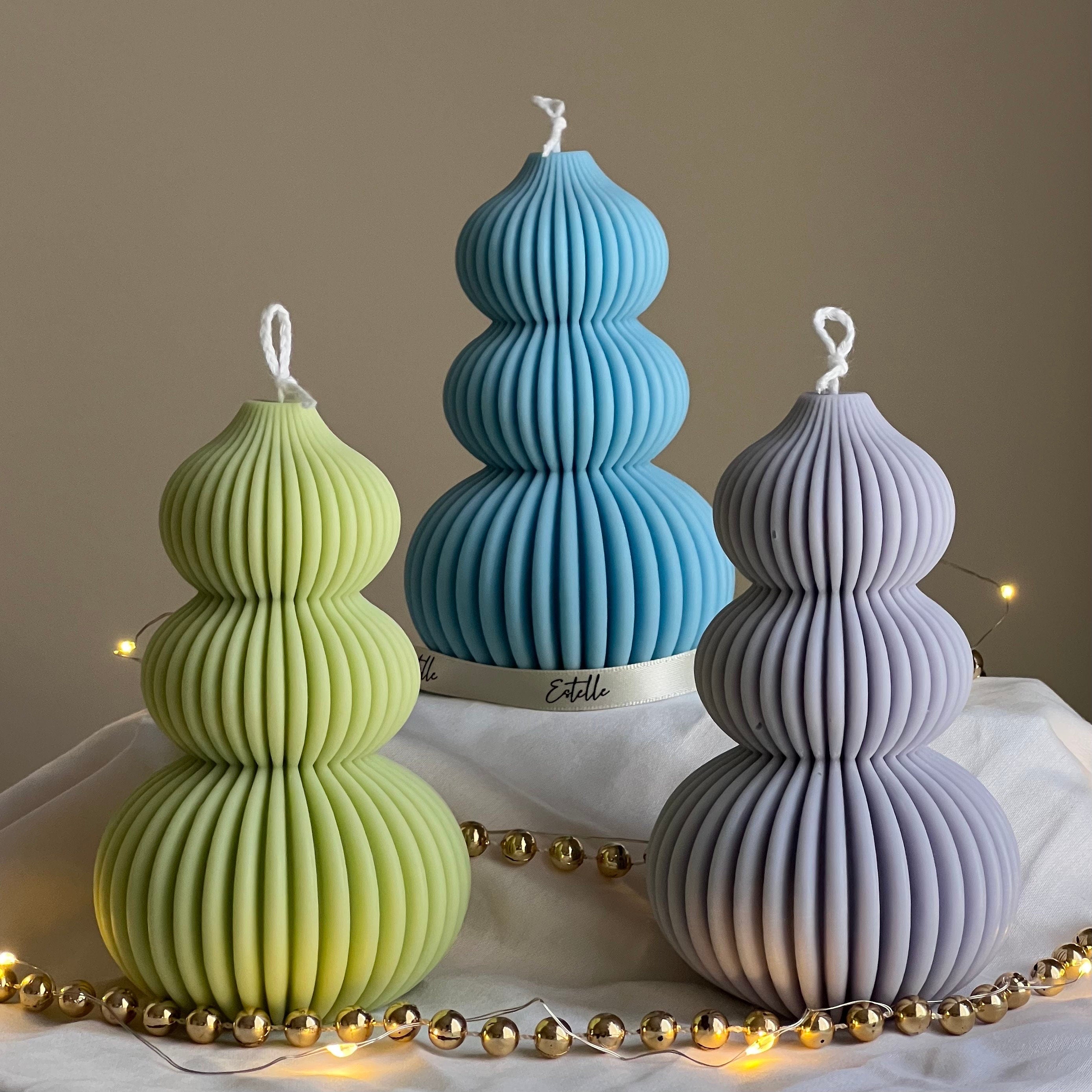 Wavy Ribbed Christmas Tree Candle: Hand-Poured Soy Wax Decor-0