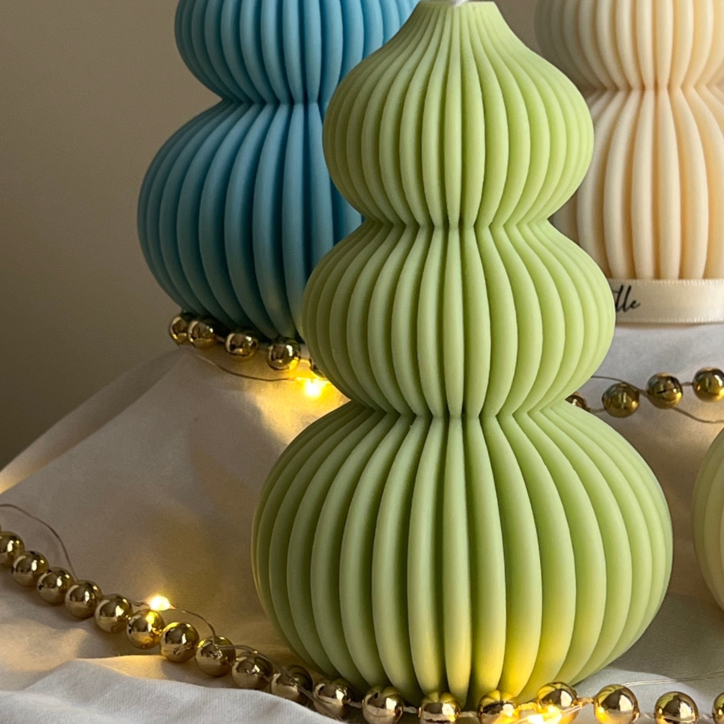 Wavy Ribbed Christmas Tree Candle: Hand-Poured Soy Wax Decor-1