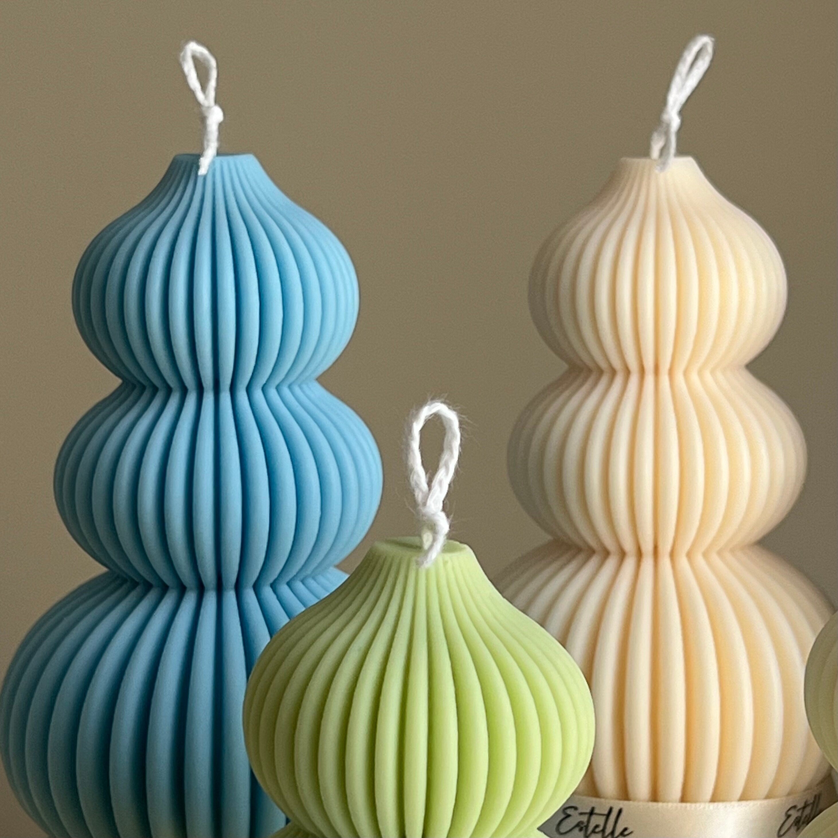 Wavy Ribbed Christmas Tree Candle: Hand-Poured Soy Wax Decor-2