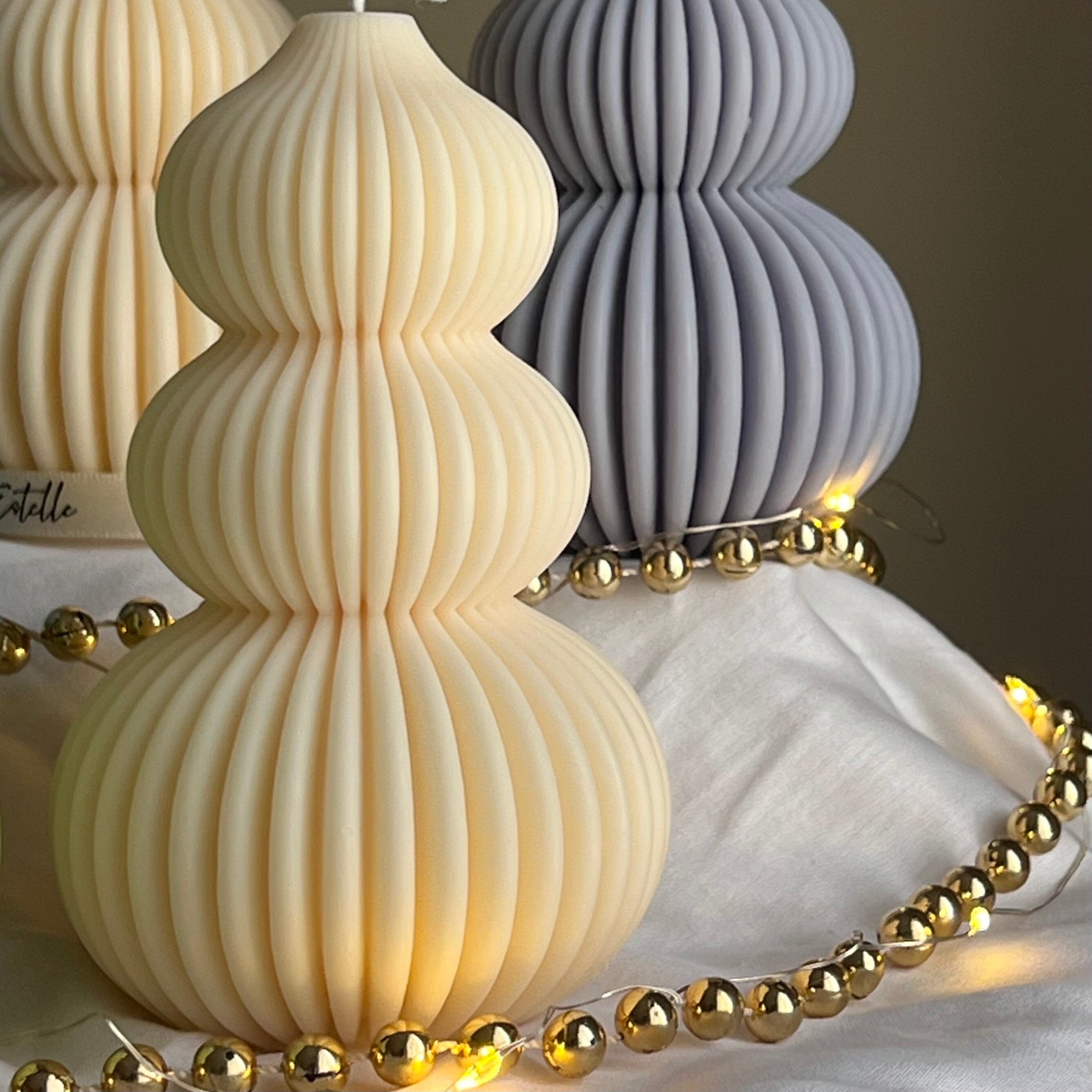 Wavy Ribbed Christmas Tree Candle: Hand-Poured Soy Wax Decor-3