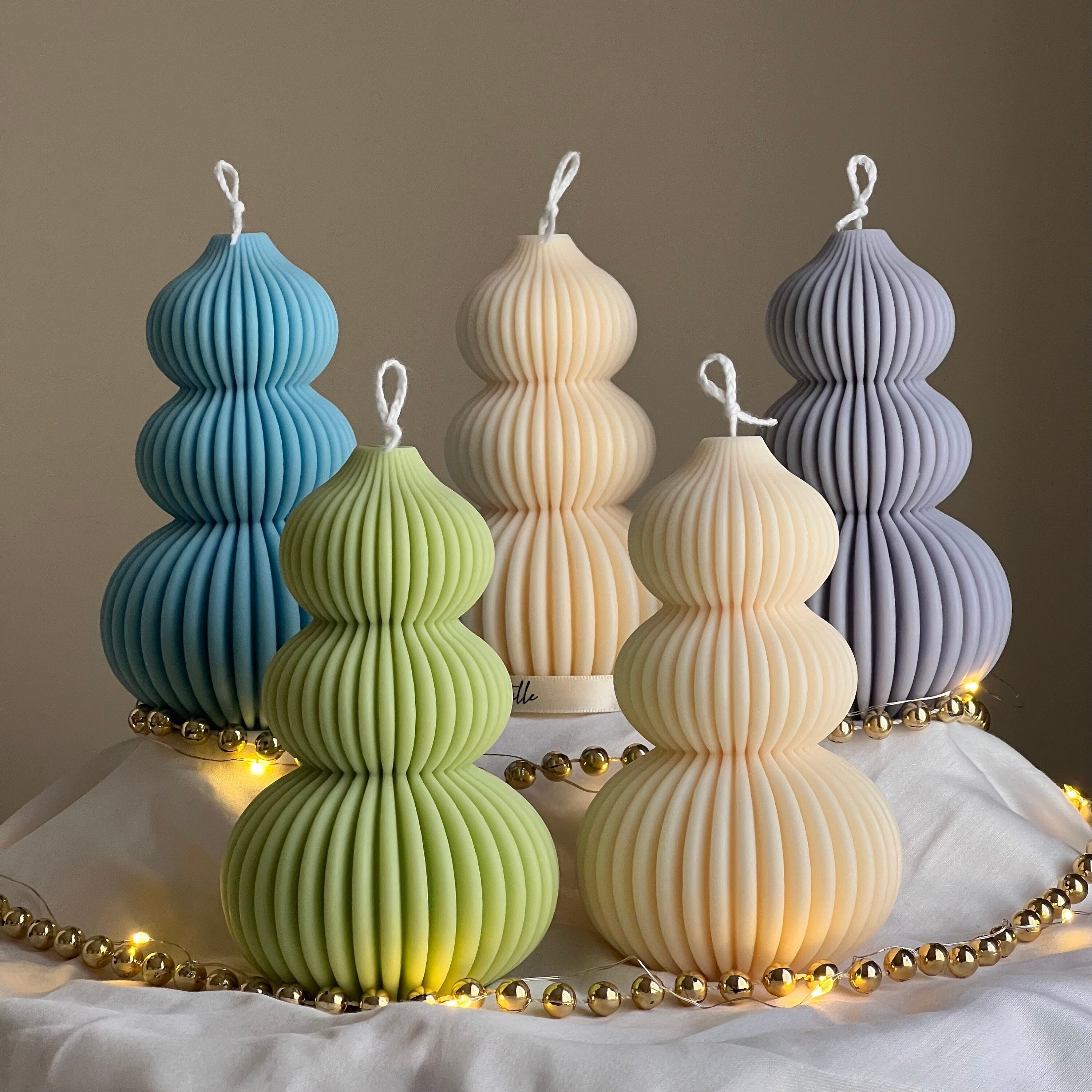 Wavy Ribbed Christmas Tree Candle: Hand-Poured Soy Wax Decor-4
