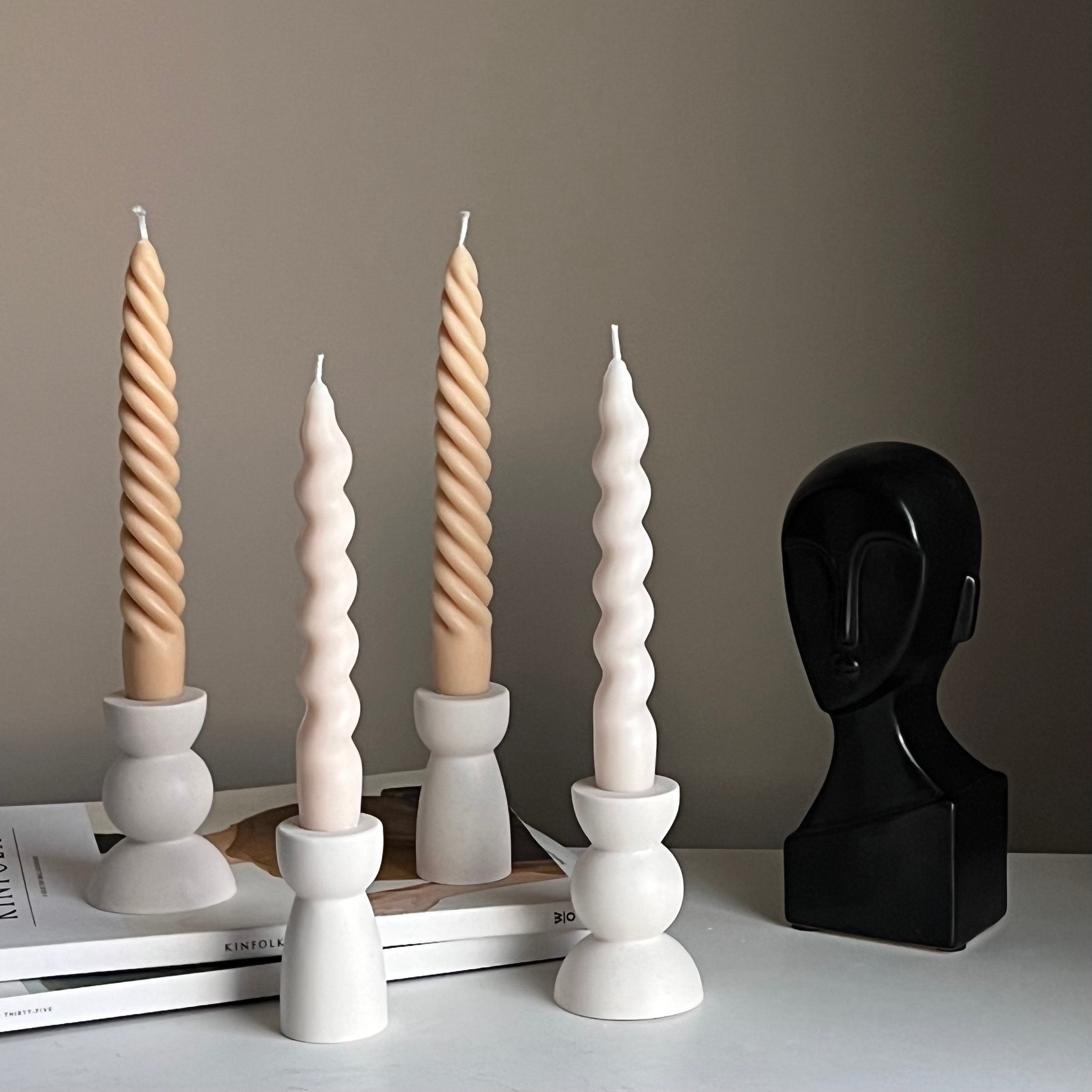 Handmade Jesmonite Hourglass Candlestick Holder: Minimalist Wedding Decor-1