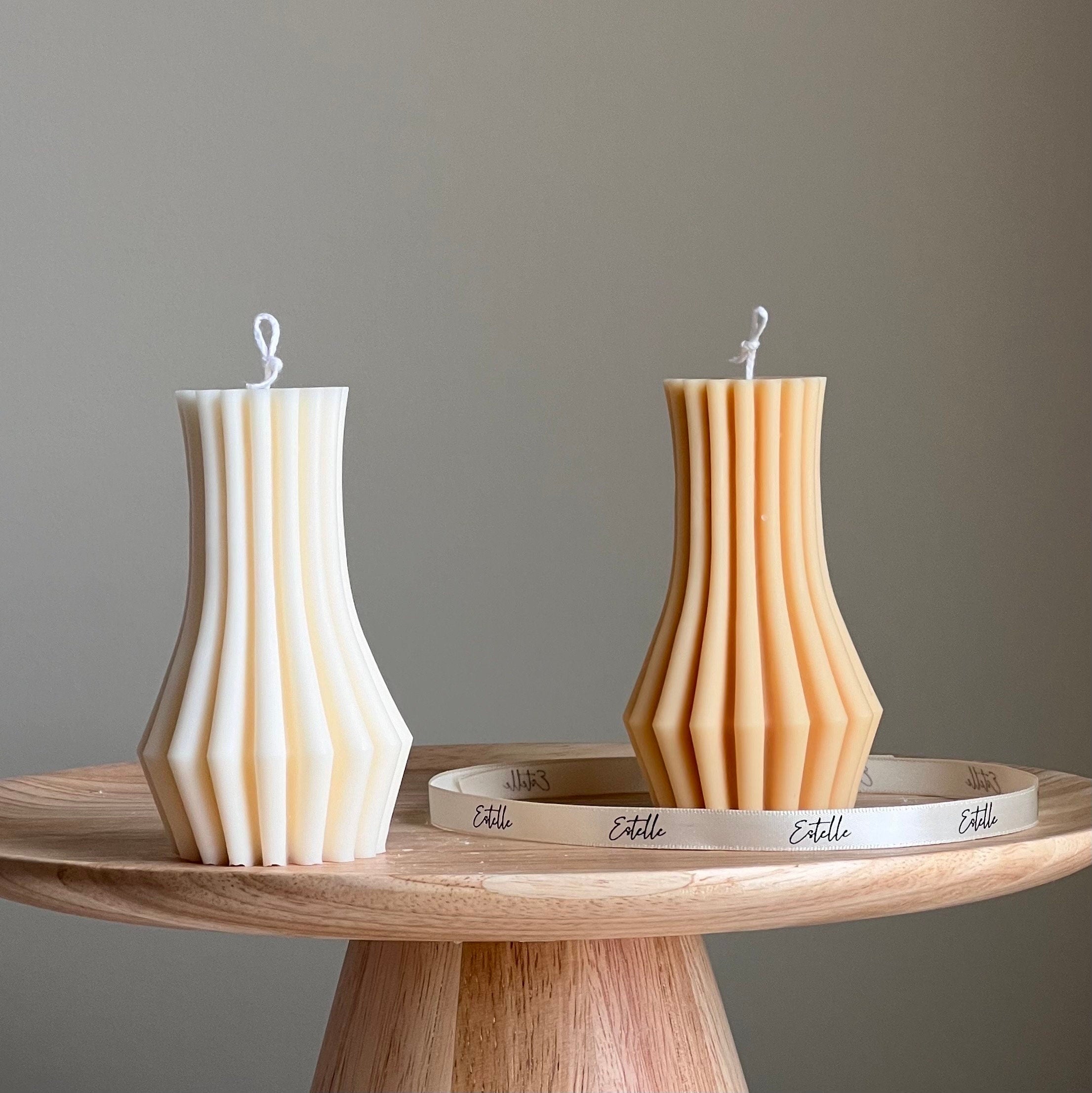 Ribbed Soy Pillar Candle: Sculptural Home Decor-0