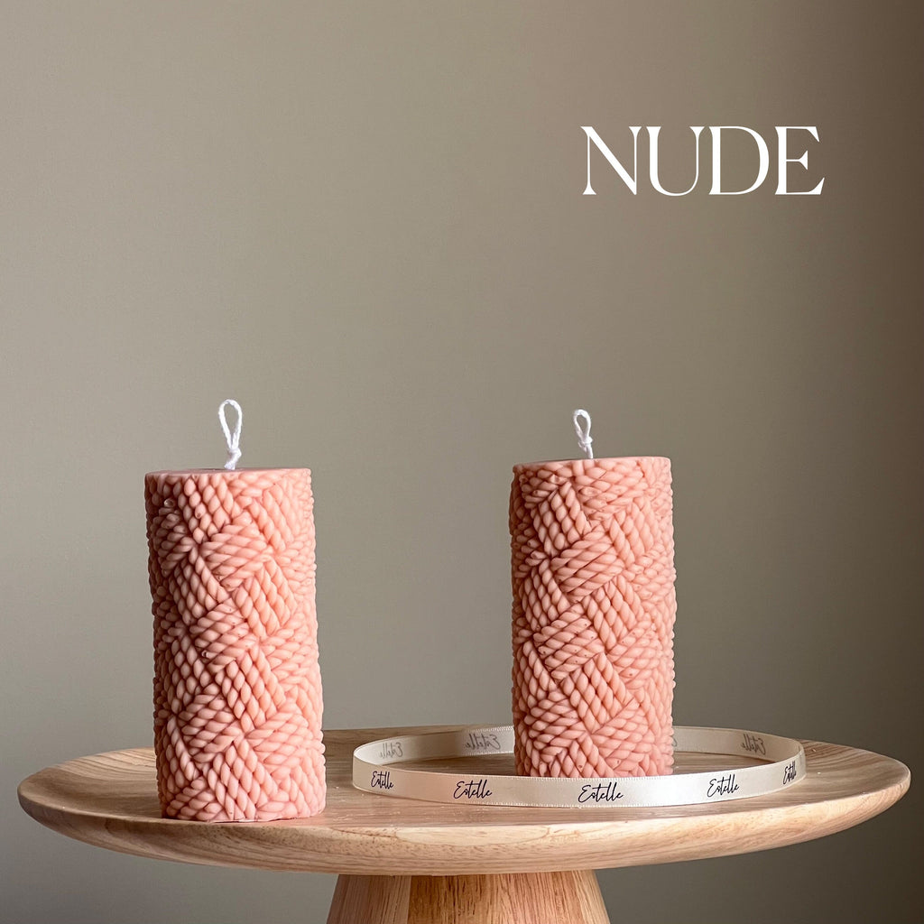 Knitted Soy Pillar Candle | Sculptural Home Decor-1