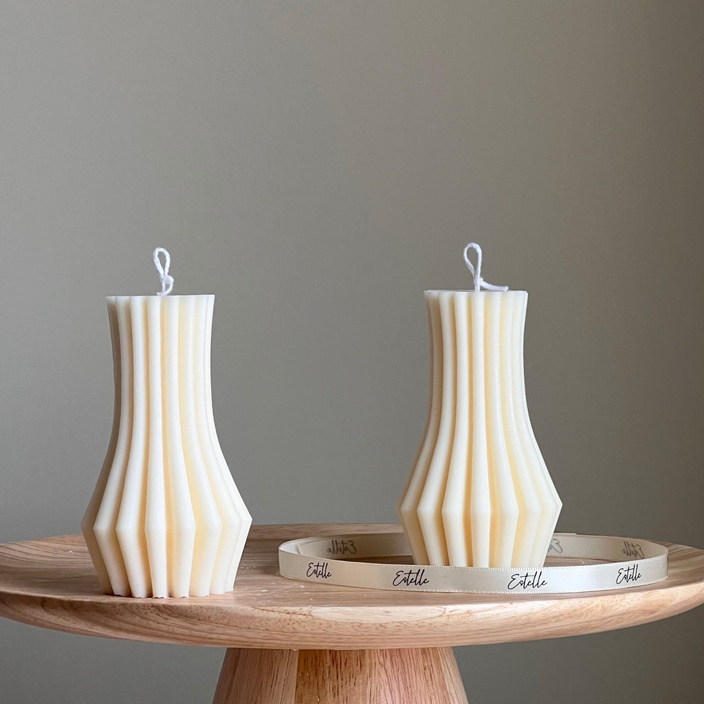 Ribbed Soy Pillar Candle: Sculptural Home Decor-2