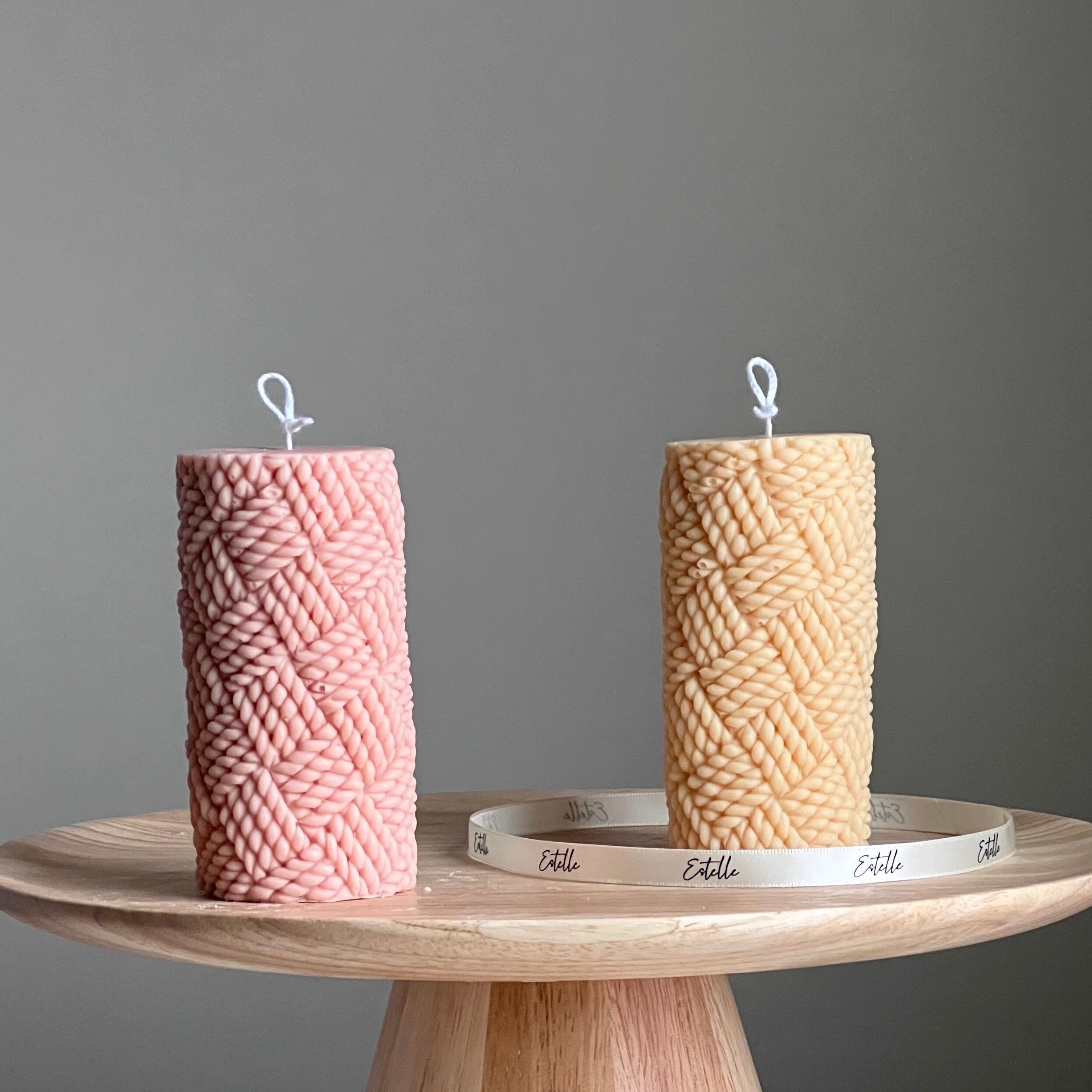 Knitted Soy Pillar Candle | Sculptural Home Decor-0