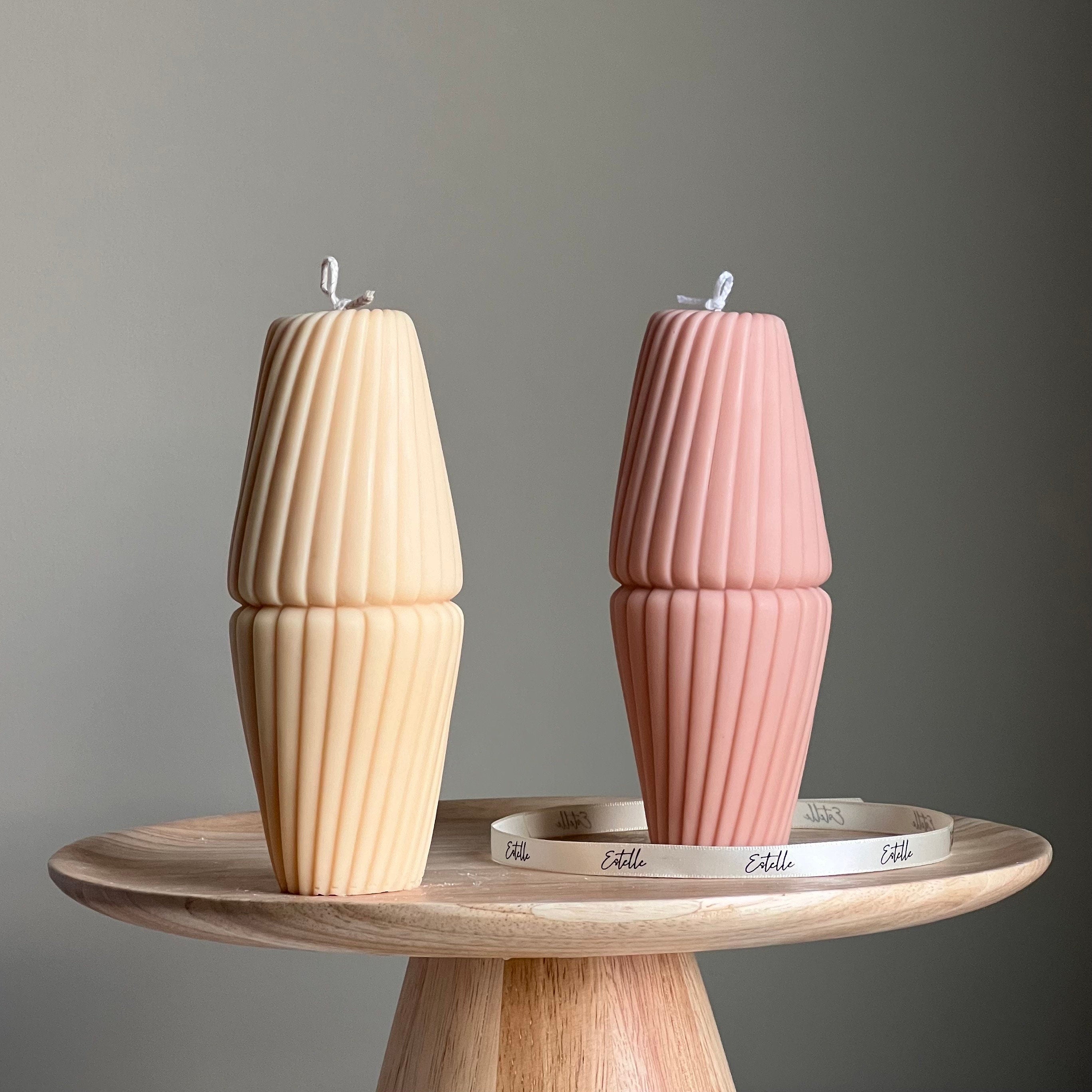 Geometric Soy Pillar Candle: Sculptural Home Decor-0