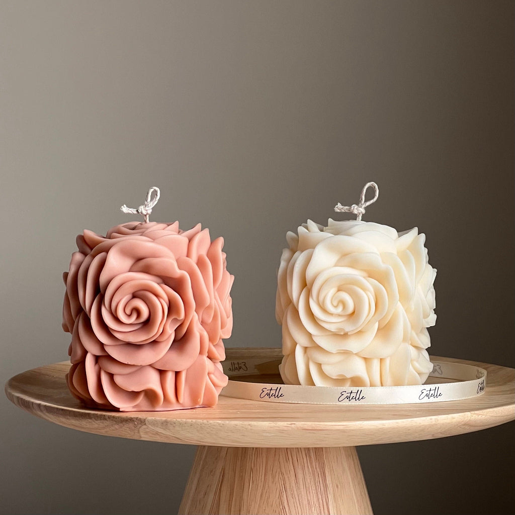 Handmade Rose Flower Candle | Vegan Soy Pillar Candle-0