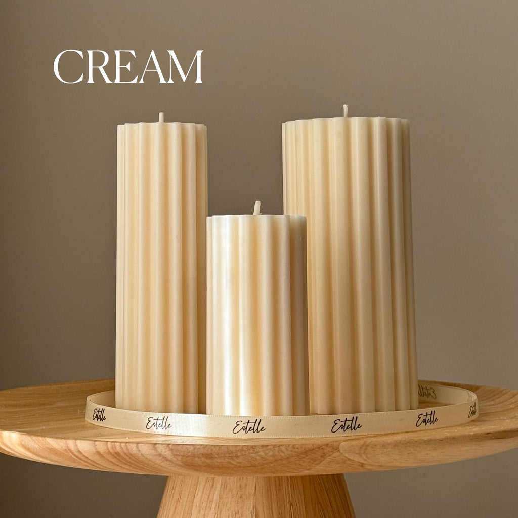 Hand Poured Soy Ribbed Pillar Candle Trio: Sculptural Art-2