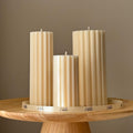 Hand Poured Soy Ribbed Pillar Candle Trio: Sculptural Art-0