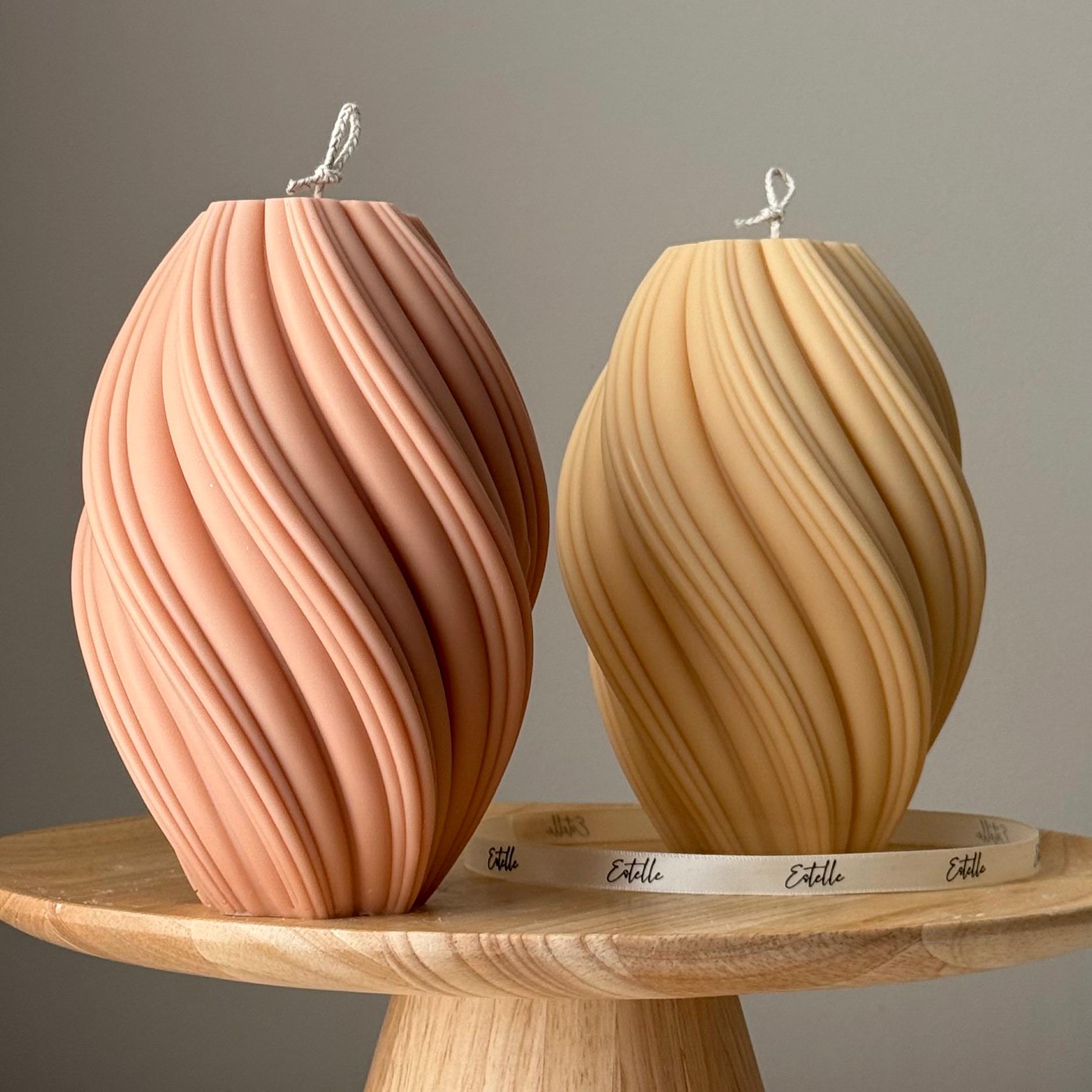 Hand Poured Tall Swirl Soy Wax Candle: Sculptural Art Decor-0