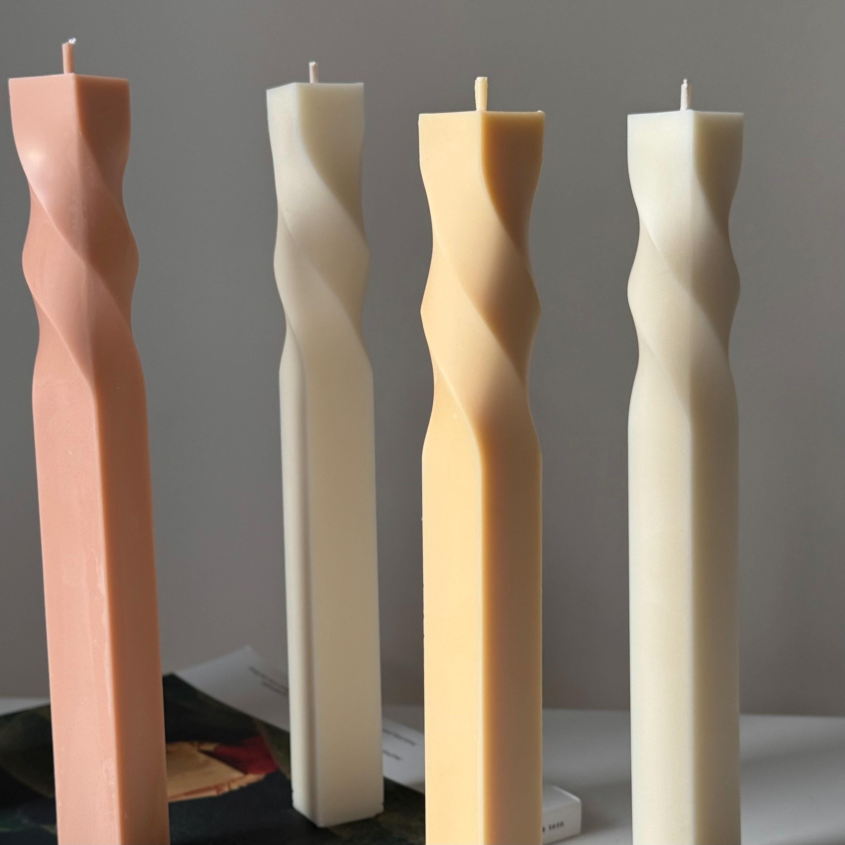 Greko Column Swirl Candle: Ribbed Soy Wax Pillar Candle-2