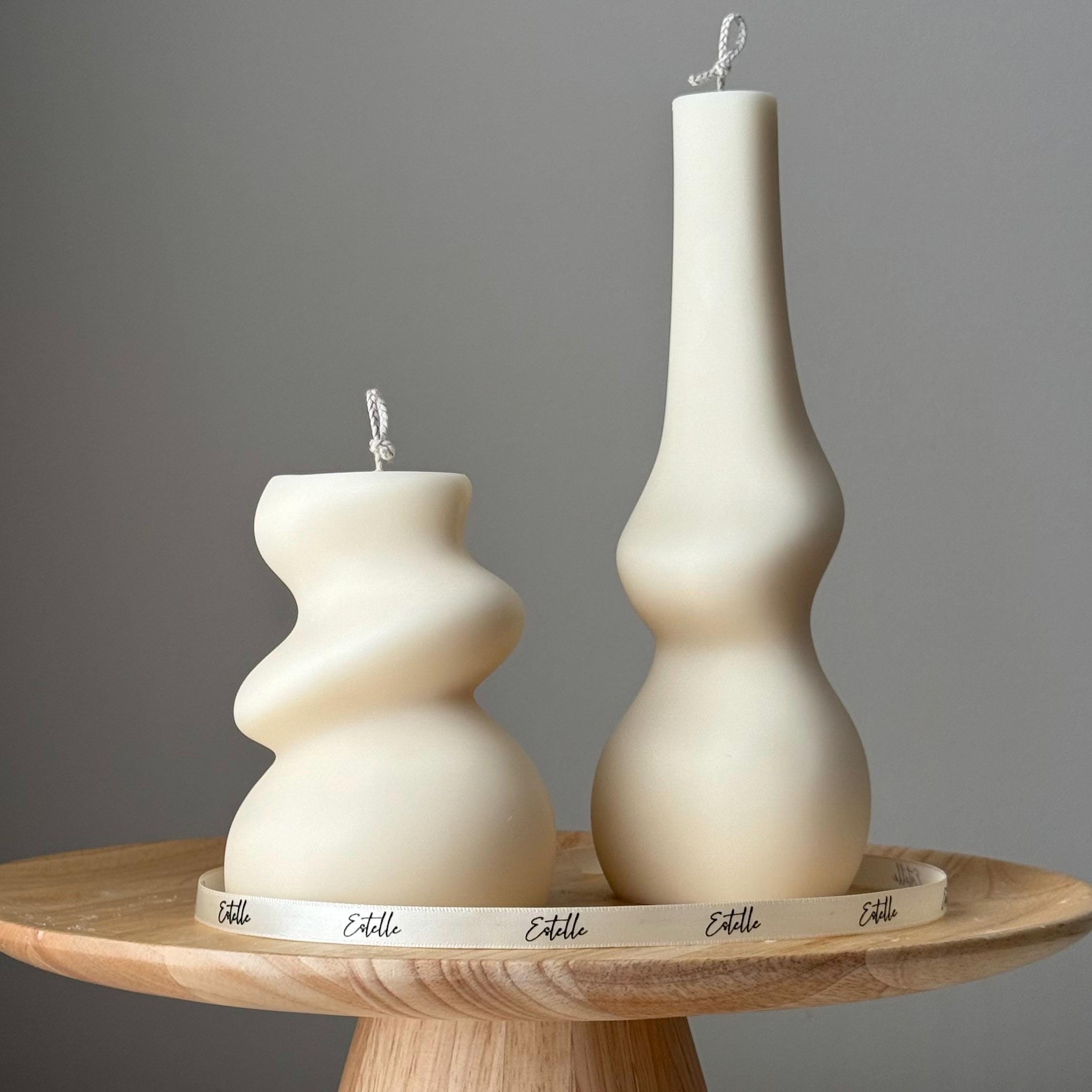 Handmade Irregular Soy Pillar Candle Duo: Sculptural Home Decor-0