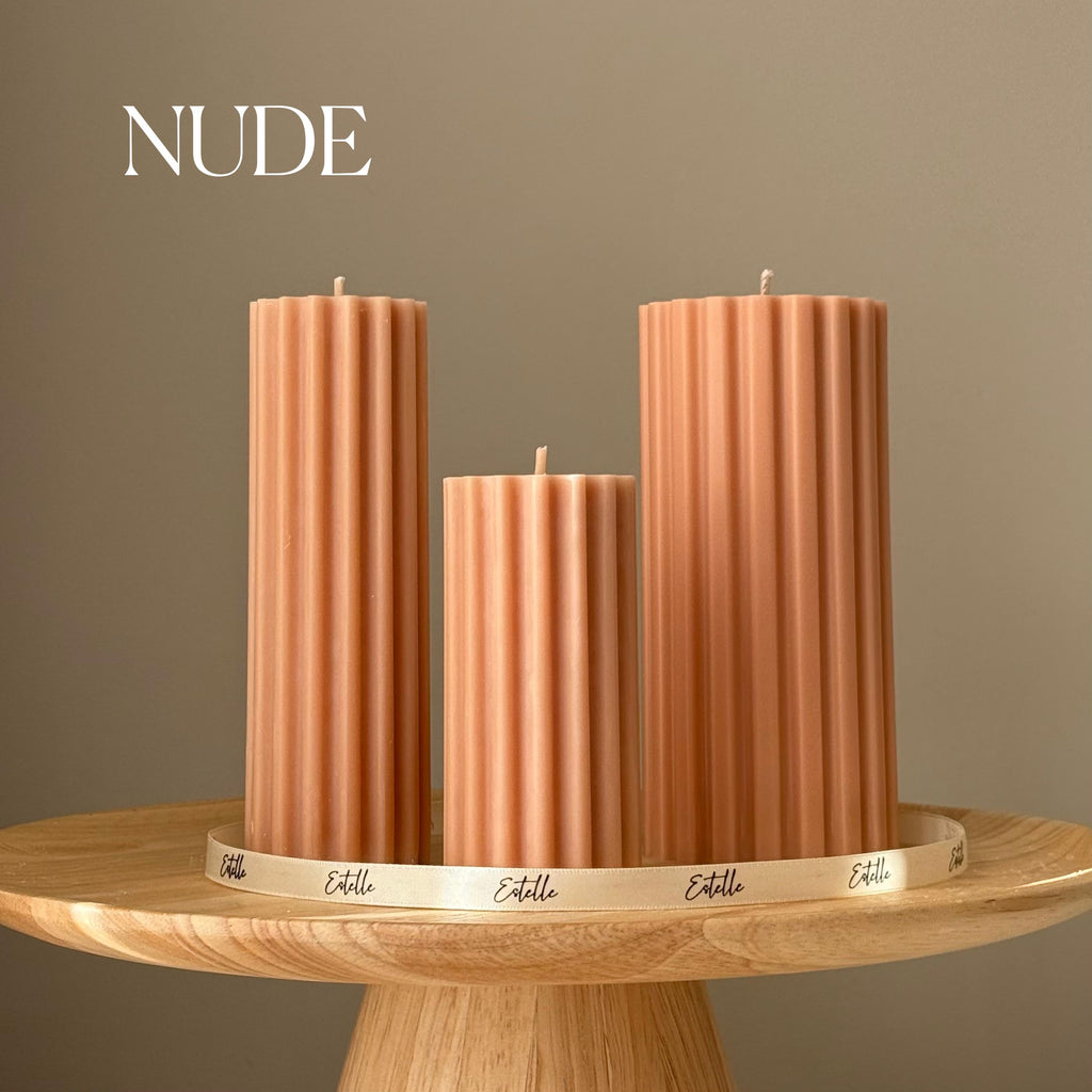 Hand Poured Soy Ribbed Pillar Candle Trio: Sculptural Art-1