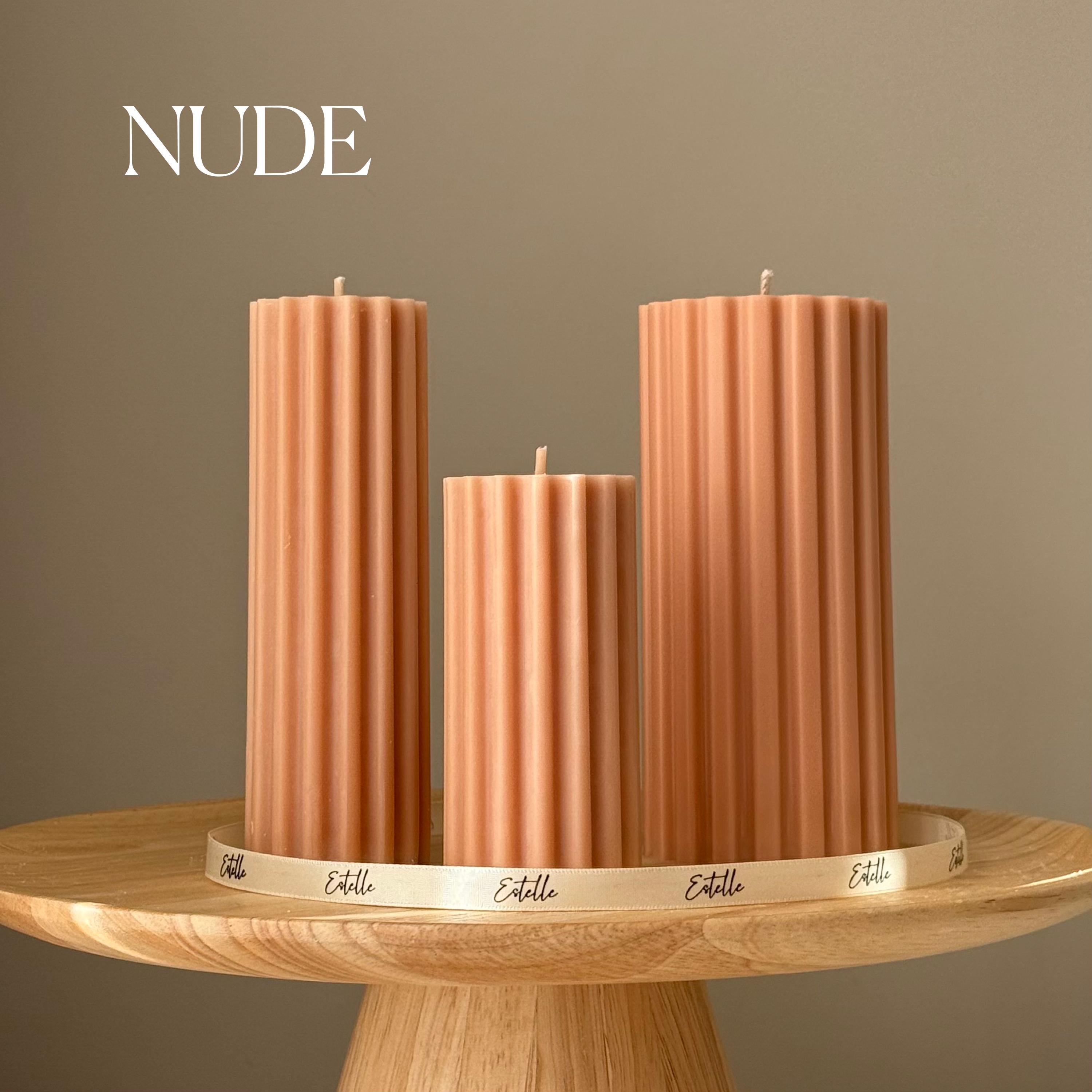 Hand Poured Soy Ribbed Pillar Candle Trio: Sculptural Art-1