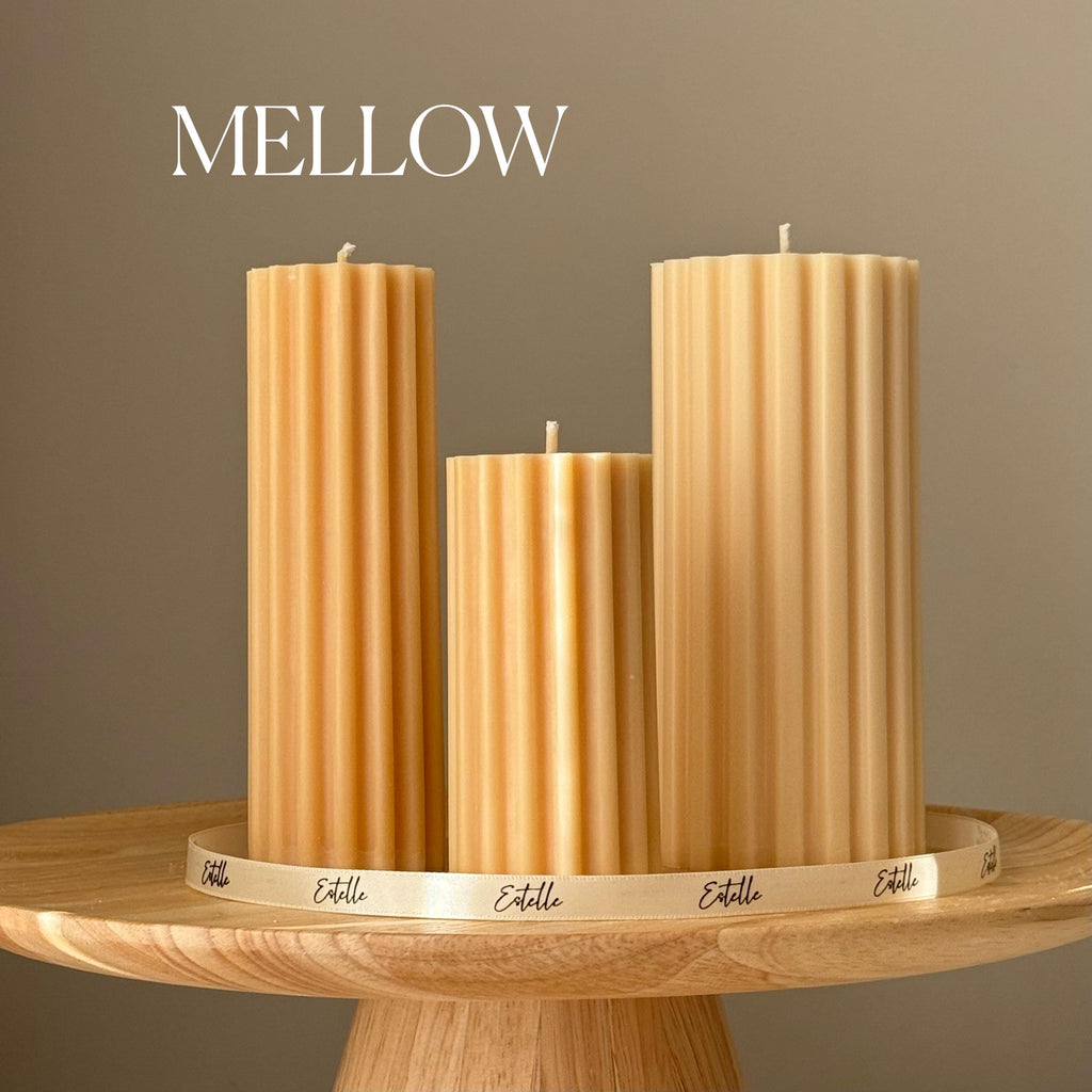 Hand Poured Soy Ribbed Pillar Candle Trio: Sculptural Art-3