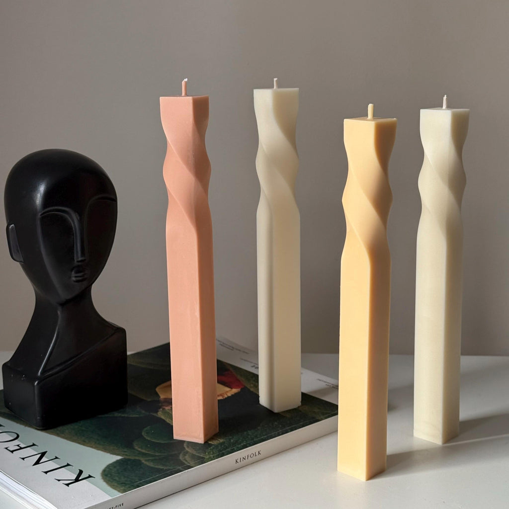 Greko Column Swirl Candle: Ribbed Soy Wax Pillar Candle-0