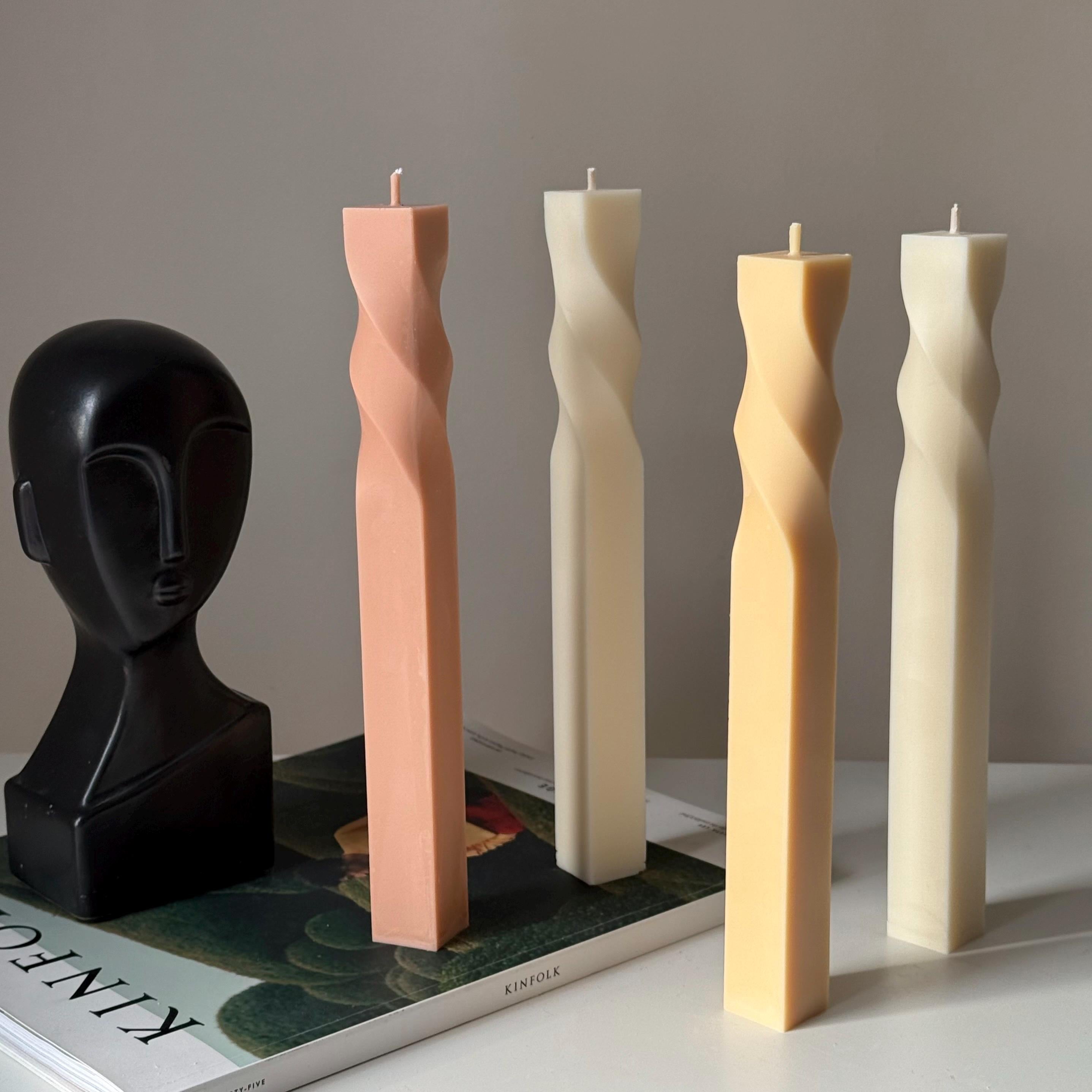 Greko Column Swirl Candle: Ribbed Soy Wax Pillar Candle-0