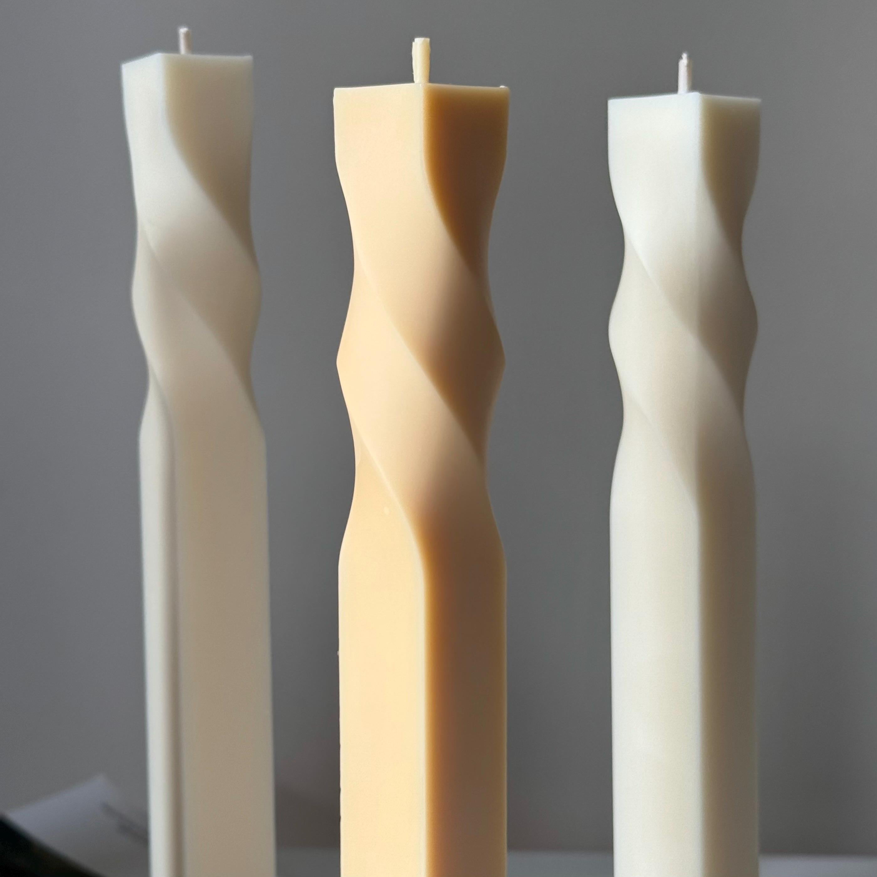 Greko Column Swirl Candle: Ribbed Soy Wax Pillar Candle-1