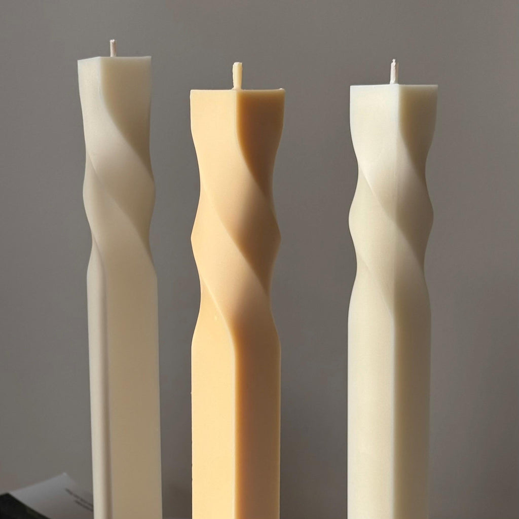 Greko Column Swirl Candle: Ribbed Soy Wax Pillar Candle-3